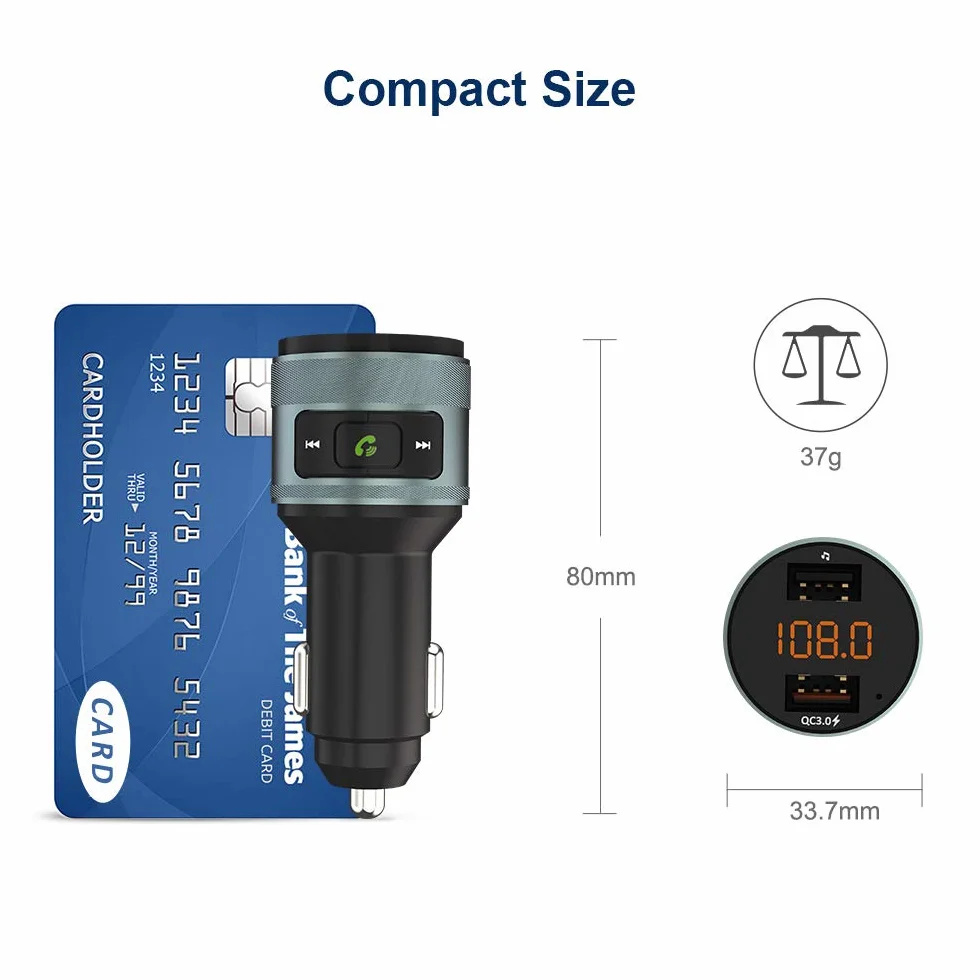Zealife Transmiter Bluetooth FM Samochodowy QC 3.0 Bezprzewodowy Adapter Zestaw Głośnomówiący Ładowarka Dual USB 64 GB