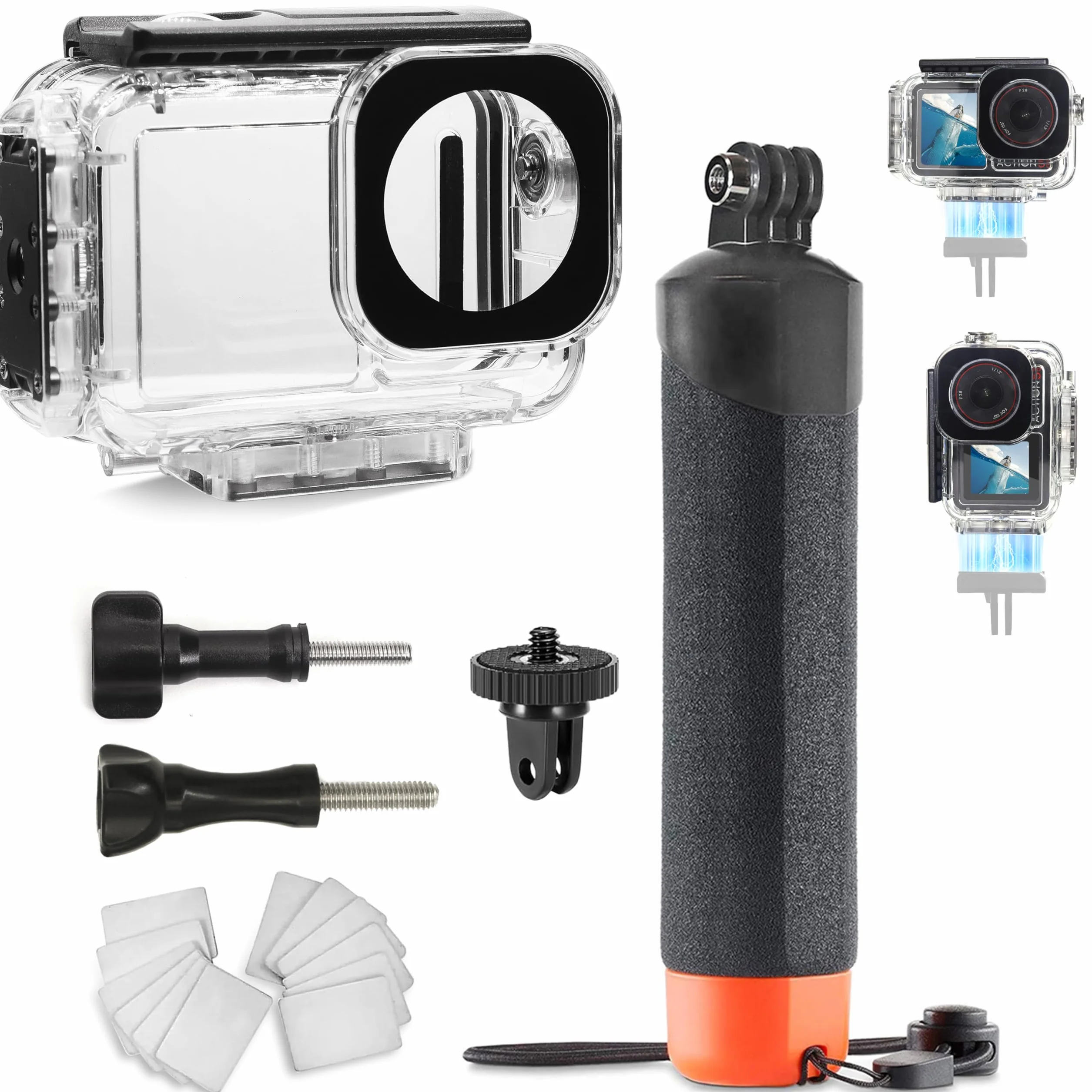 FitStill Podwodna wodoodporna obudowa 60 m z magnetycznym interfejsem szybkiego zwalniania kompatybilna z DJI Osmo Action 5 Pro Action 4 Action 3, monopod pływający uchwyt ręczny zestaw akcesoriów do