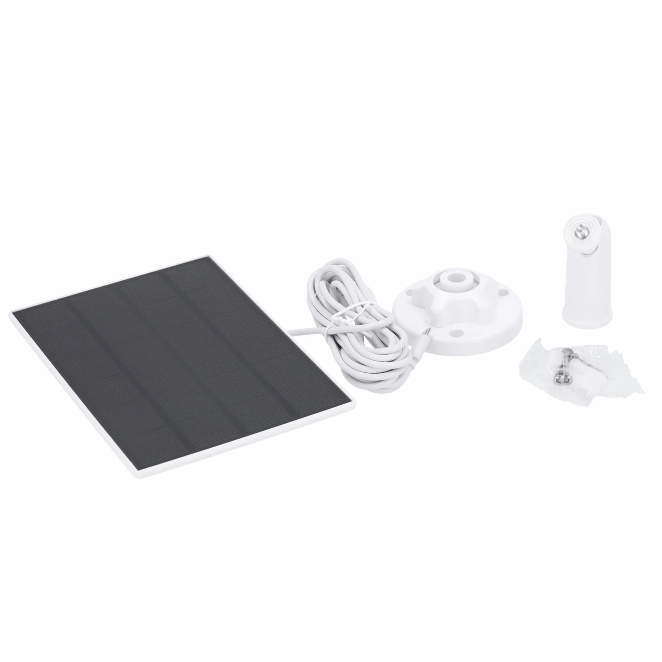 NIVIAN Panel słoneczny 6 W do kamer bezpieczeństwa IP, złącze USB typu C i adapter micro USB, łatwa instalacja z regulowanym uchwytem, biały, 1 sztuka, tworzywo sztuczne