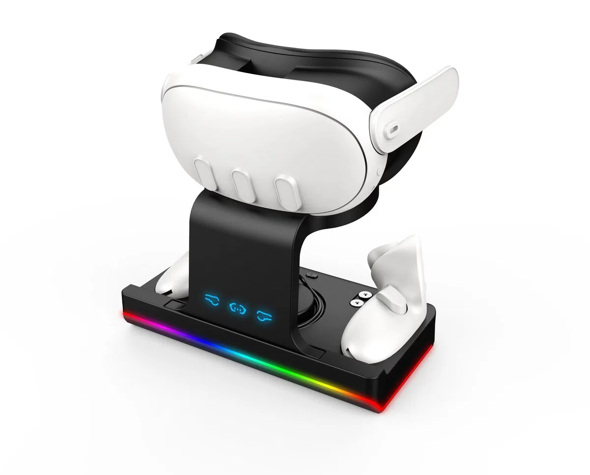 BeisDirect Stacja ładująca do Meta Quest 3, magnetyczna stacja ładująca USB, zestaw słuchawkowy Quest 3 VR i kontrolera dotykowego, szybkie ładowanie z kolorowym wskaźnikiem LED, czarna