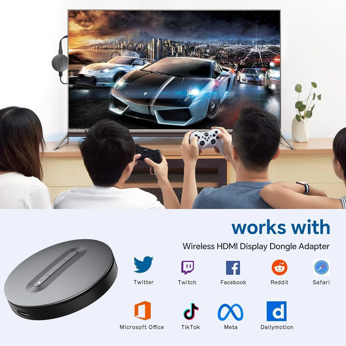 Bezprzewodowy adapter wyświetlacza HDMI – Miracast Dongle, DLNA, AirPlay, przesyłanie strumieniowe wideo/audio z laptopa, komputera, smartfona do telewizora HD, projektora, monitora