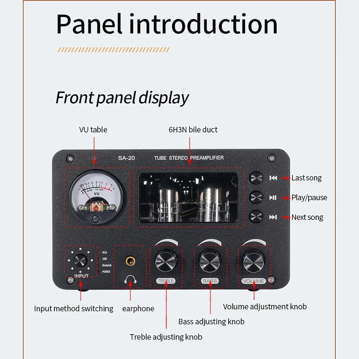 Bezstratny wzmacniacz audio HiFi, przedwzmacniacz lampowy, bezstratne wyjście HIFI, regulacja tonów wysokich/basowych, pamięć flash Bluetooth/wejście RCA, do domu, biura