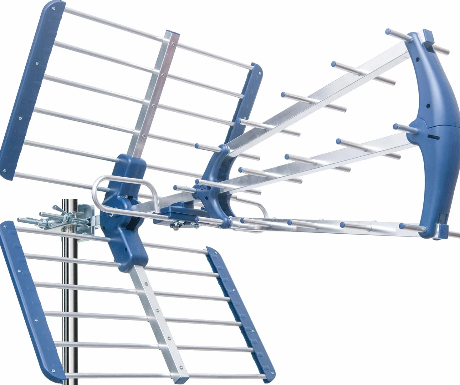 EDISION TALOS 13db Potrójna cyfrowa antena naziemna UHF 21-48, z odcięciem 5G LTE, idealna do odbioru kanałów cyfrowej telewizji naziemnej DVB-T/T2, długość 47cm, niebieska i aluminiowa