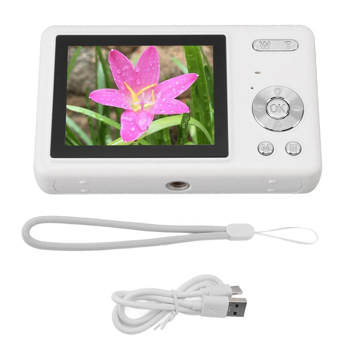Aparat Cyfrowy, Kamera 12 MP 1080P z 16-krotnym Zoomem, Obsługa Jednym Przyciskiem, Ekran TFT o Przekątnej 2,4 Cala, do Vlogowania Studentów (WHITE)