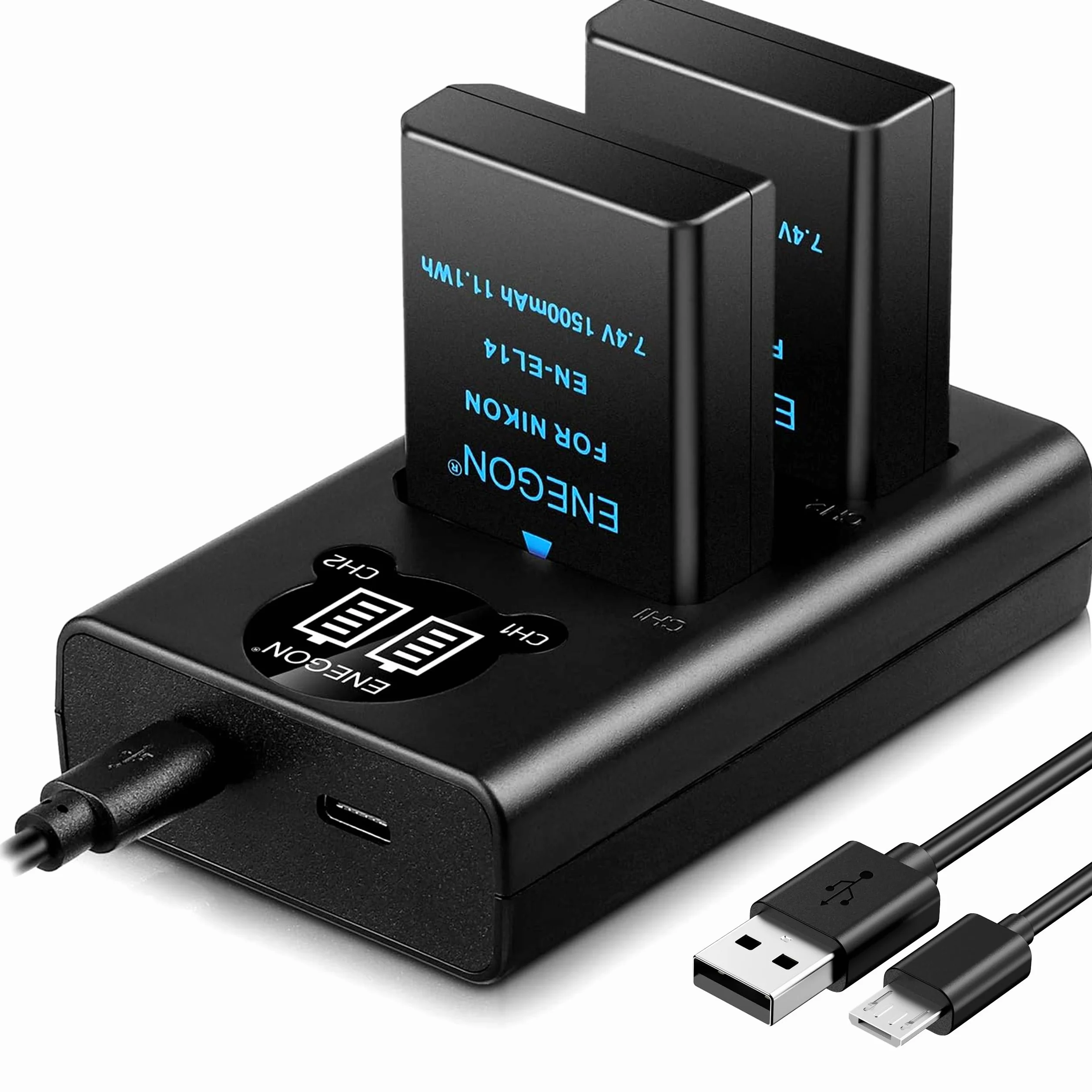 ENEGON EN-EL14/EL14a akumulator zamienny i ładowarka Smart LED Dual USB do Nikon Coolpix P7000, P7100, P7700, P7800, P8000 DSLR D3100, D3200, D3300, D3400, D5100, D5500