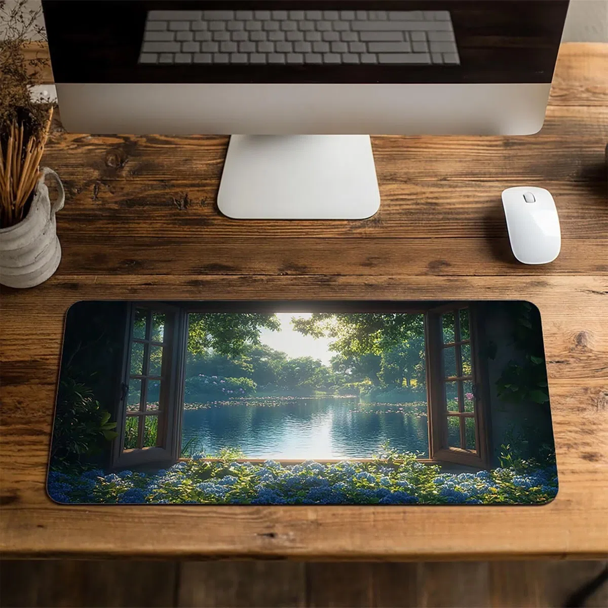 Podkładka pod mysz z jeziorem XXL, 600 x 1400 x 3 mm, wodoodporna, gamingowa podkładka pod mysz, poprawia dokładność i prędkość, akcesoria do gier, laptop, biuro, prezent dla mężczyzn, FSBD-5347