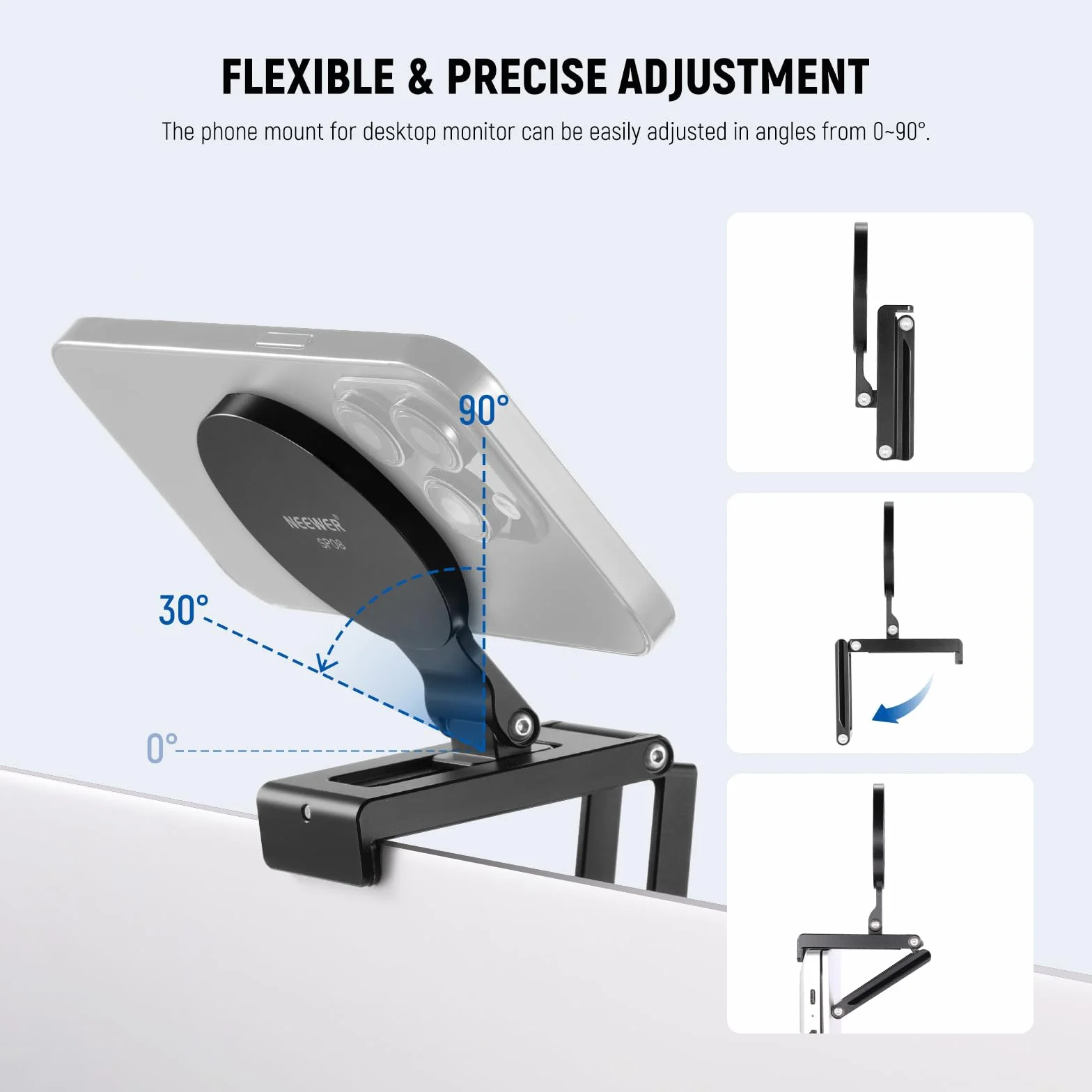 Neewer Uchwyt na kamerę ciągłą do monitora stacjonarnego, magnetyczny potrójnie składany uchwyt na kamerę biurkową z podstawą typu Arca, kompatybilny z MagSafe iMac Desktop Mac, laptopem Samsung, SP08