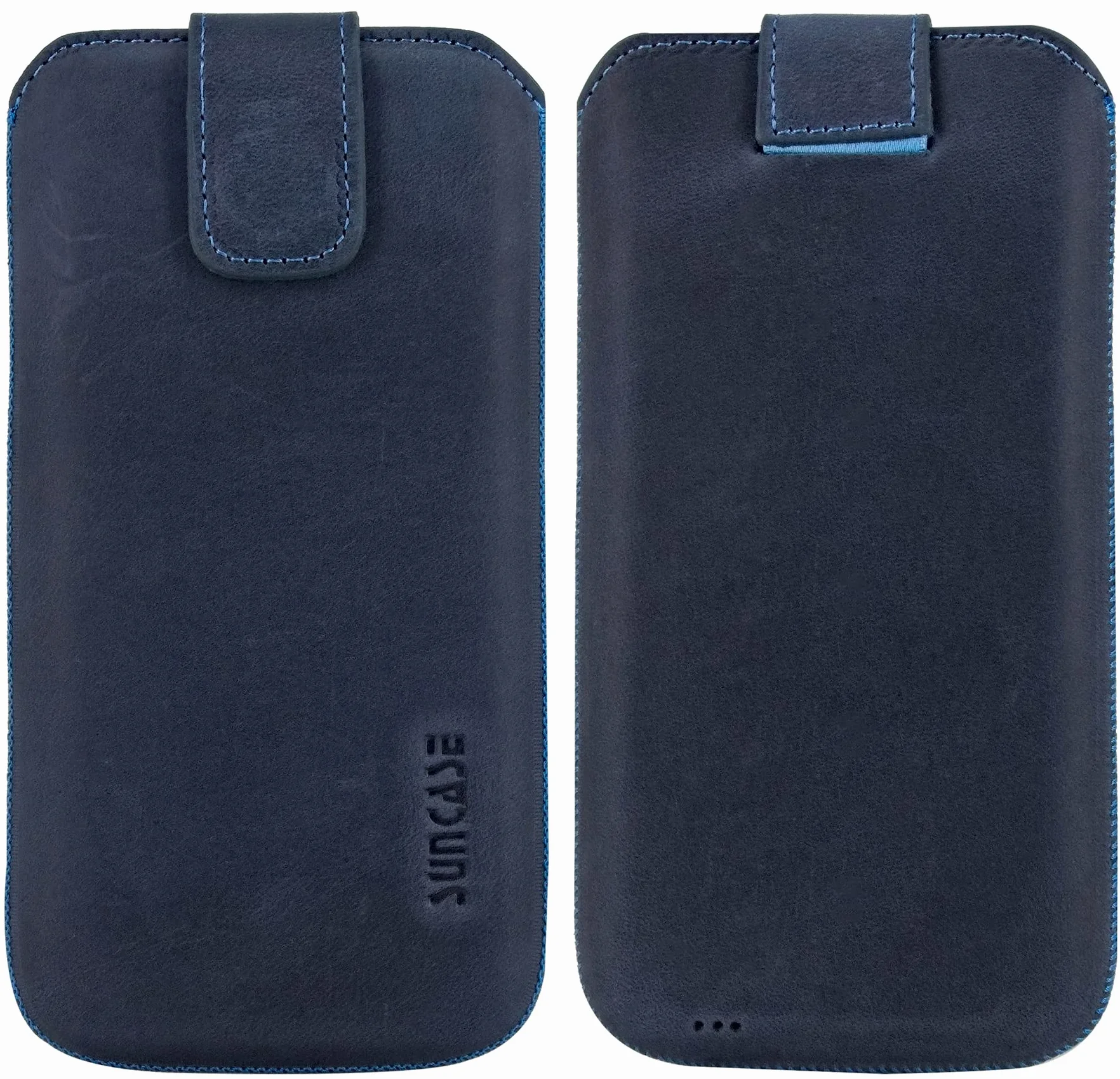 Suncase Prawdziwe skórzane etui kompatybilne z iPhone 16 Pro (pasuje do grubszych bumperów/silikonowych etui: wymiary wewnętrzne - 155 x 76 x 14 mm) w kolorze niebieskim Pebble Blue