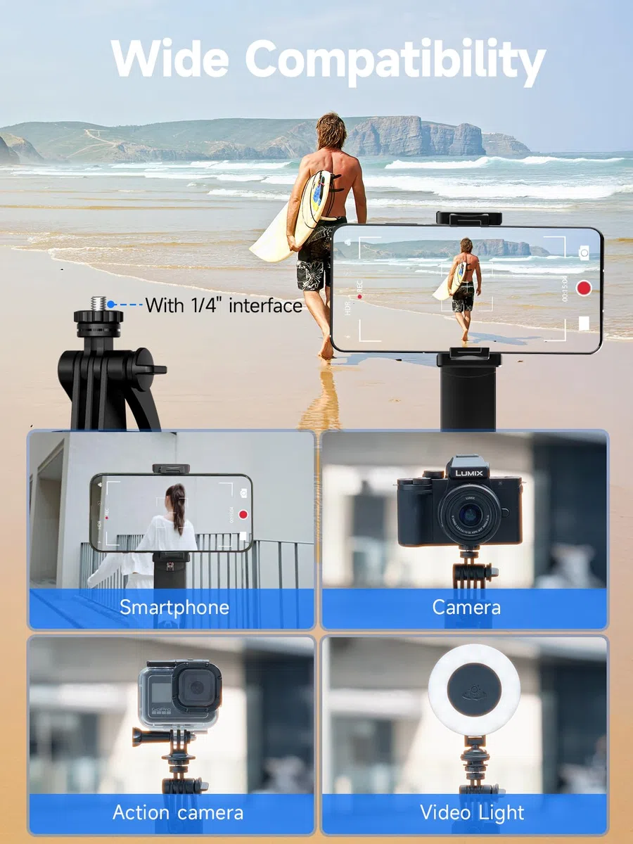 Rollei Easy Creator Quadpod z AI Tracking 360, automatyczne śledzenie twarzy, kijek do selfie z pilotem zdalnego sterowania do filmowania, do Tiktok Live Streaming Vlog, statyw do telefonu komórkowego