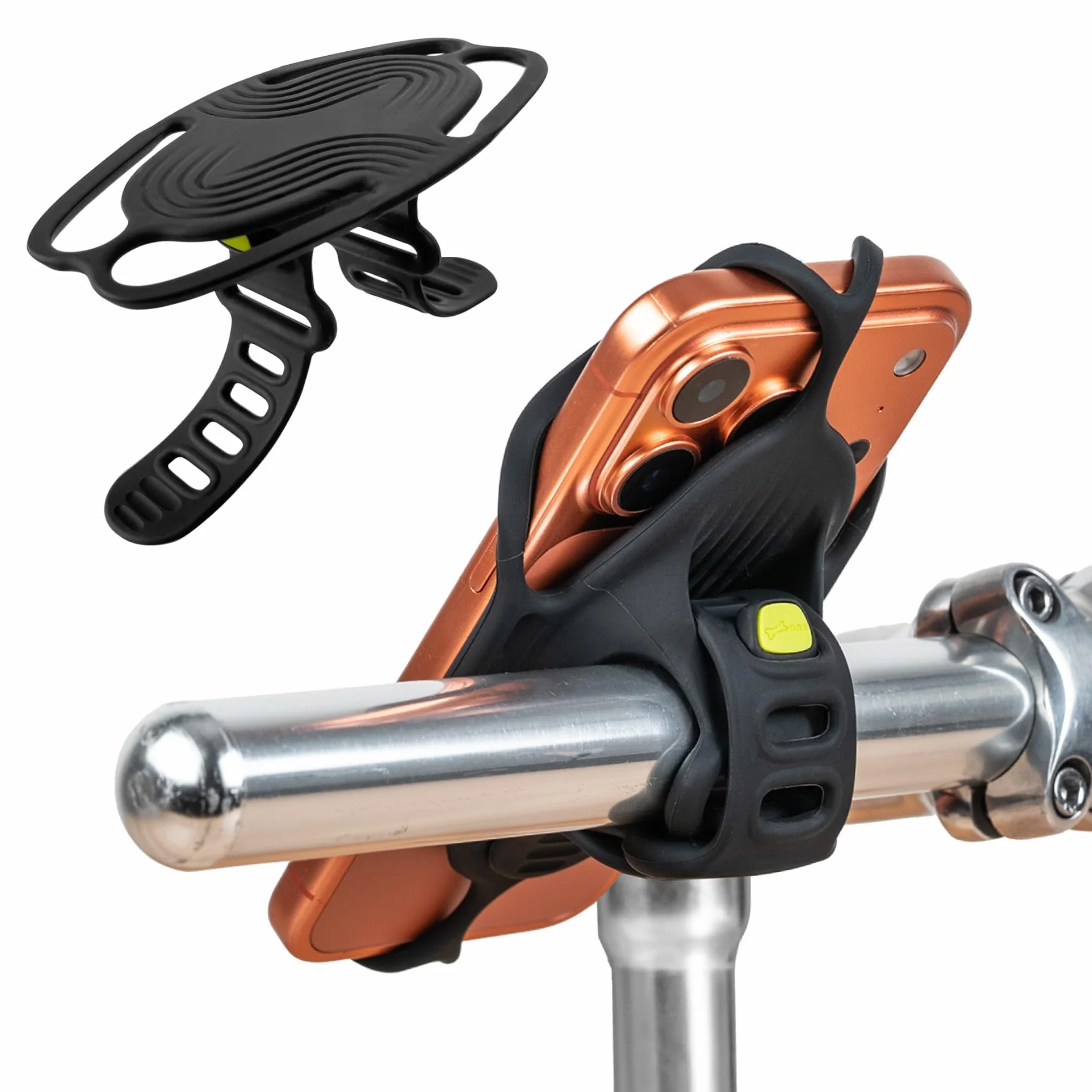 BONE Bike Tie 6, uchwyt na telefon rowerowy na kierownicę, silikonowy uchwyt odporny na zarysowania z podwójnym stabilnym paskiem i kompaktową konstrukcją, uniwersalny uchwyt rowerowy MTB kompatybilny