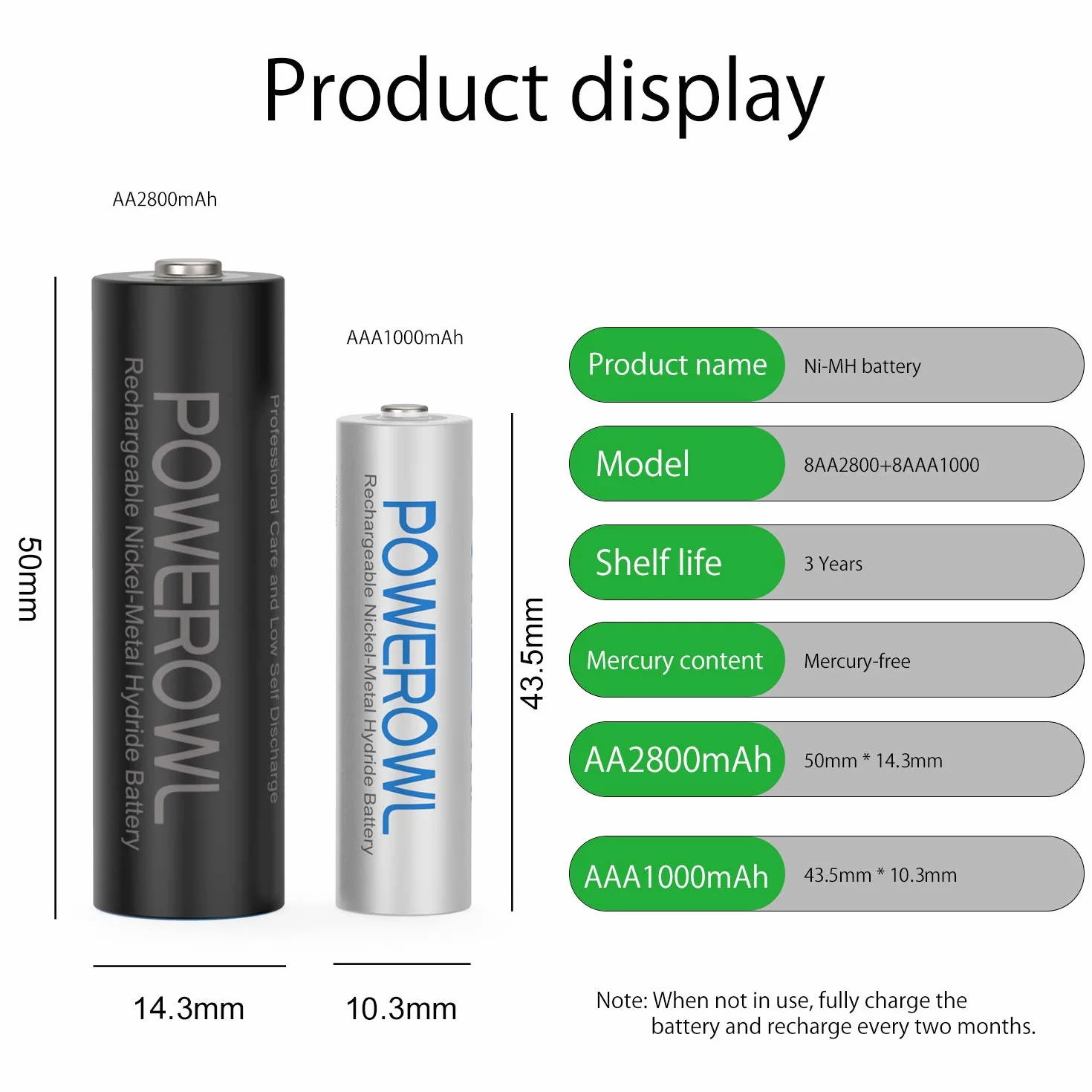 AA AAA akumulatory POWEROWL, wstępnie naładowana wysoka pojemność 2800 mAh i 1000 mAh 1,2 V bateria NiMH NiMH NiNiNiMH NiNiNiMH 16 sztuk