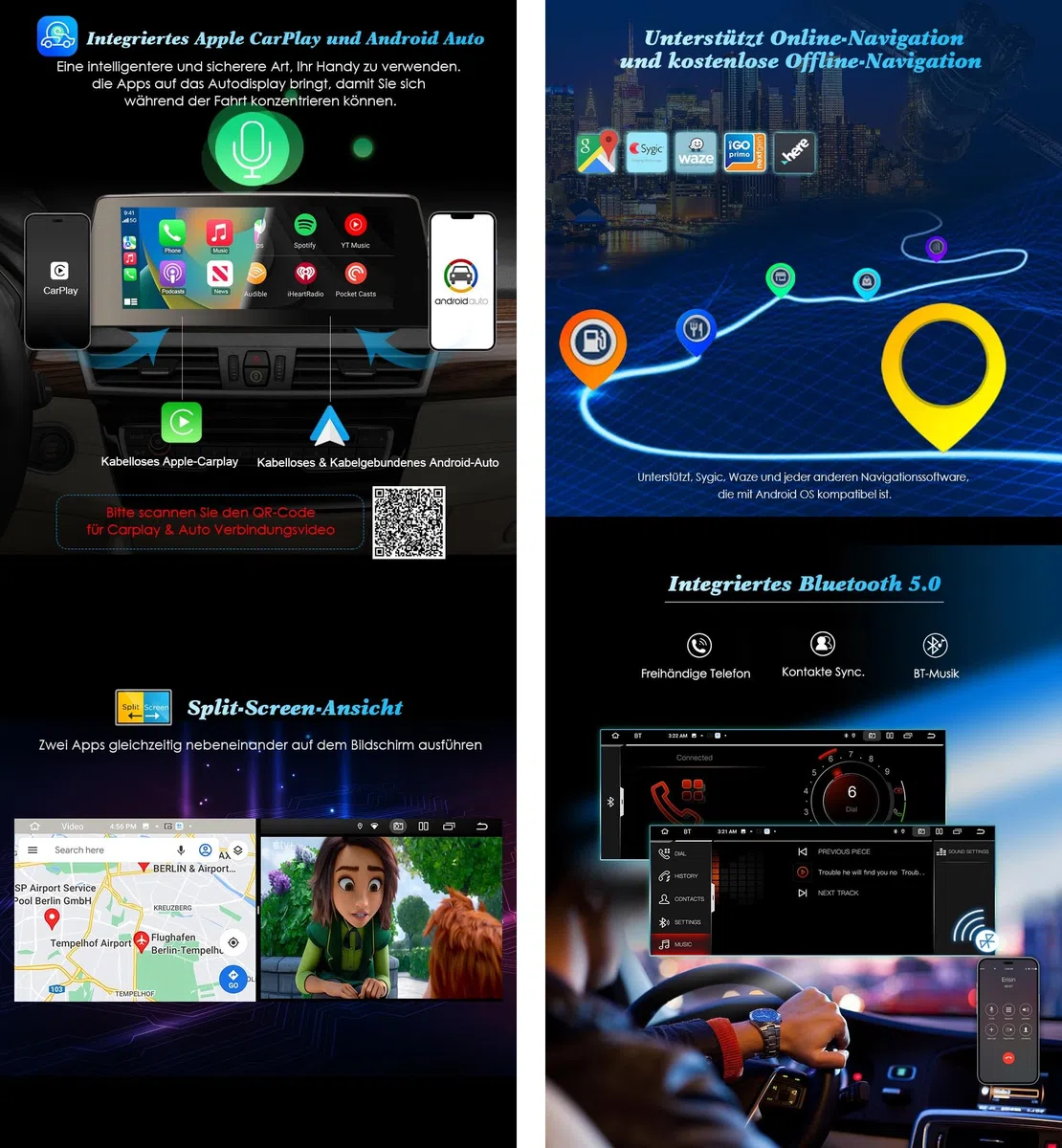 Qualcomm 8 rdzeni Android 16.0 Radio Samochodowe 4 GB+64GB Radio samochodowe Nawigacja dla BMW 2er F22 F45 F46 MPV NBT GPS Stereo Wsparcie CarPlay Android Auto 10.25" IPS Dab+ USB WiFi Bluetooth 5.1