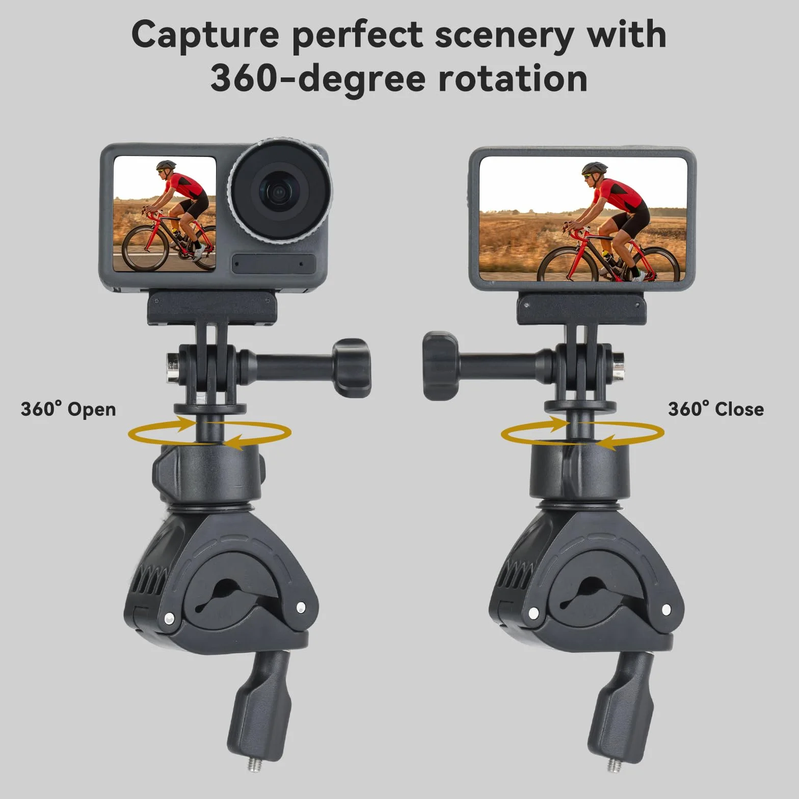 UTEBIT Uchwyt do kamery sportowej DJI Action 5 Pro/4/3/Pocket, obracany o 360° uchwyt na kierownicę rowerową GoPro Hero 13/12/11, do Insta360 X4/X3/GO3 z uchwytem na telefon komórkowy, odpowiedni do