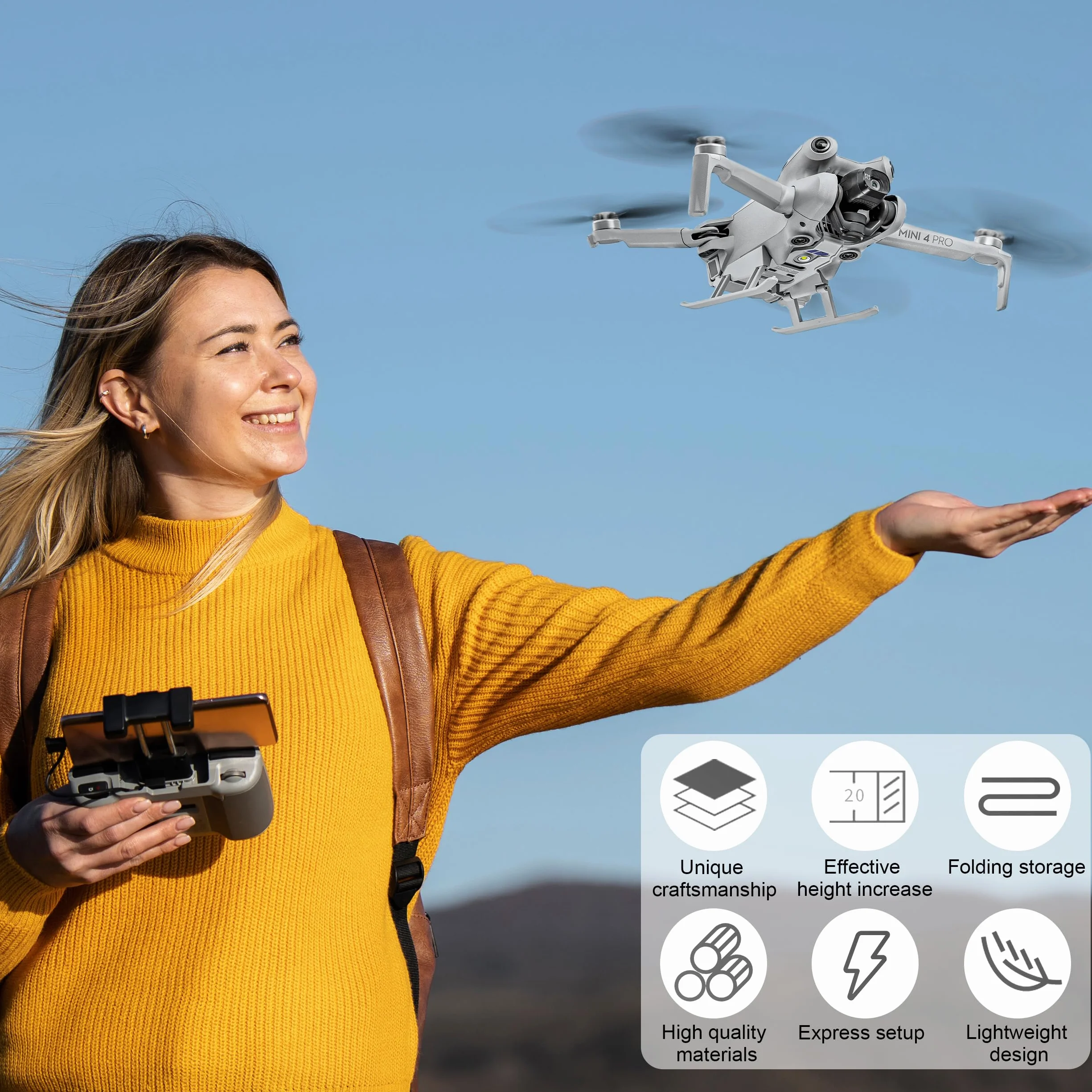 Noga podwozia kompatybilna z DJI Mini 4 Pro przedłużony składany dron narzędzia do lądowania Mini 4 Pro Drony szary