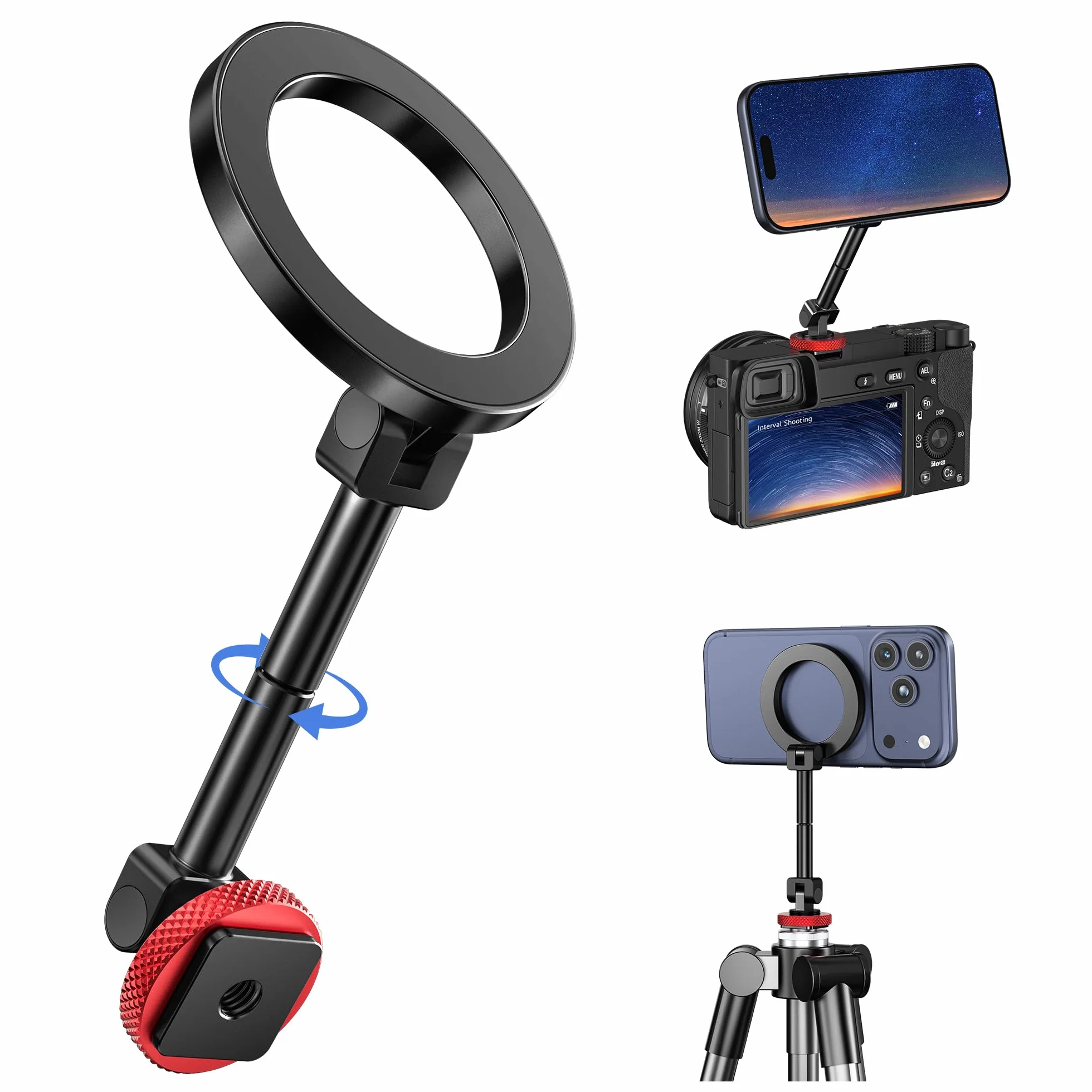 Itramax Magnetyczny Uchwyt Statywowy Na Telefon,360° Obrotowy Uchwyt Mag/Safe Z Zimną Stopką,Adapter Statywowy Do Telefonu Z Gwintem 1/4",Dla iPhone 17 Pro Max 16 15 14 13,Galaxy,Canon Aparaty DSLR