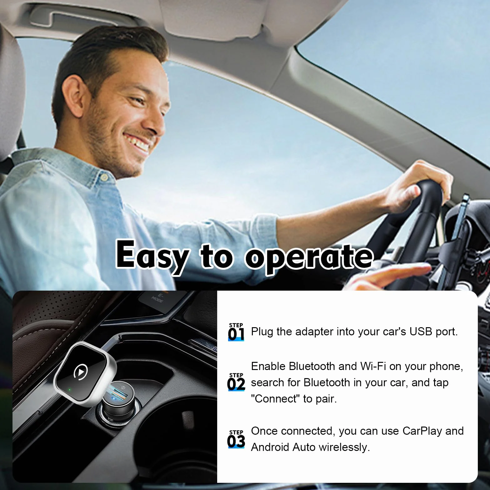 Bezprzewodowy Adapter Carplay 2 w 1, konwertuje przewodowy na bezprzewodowy, mini