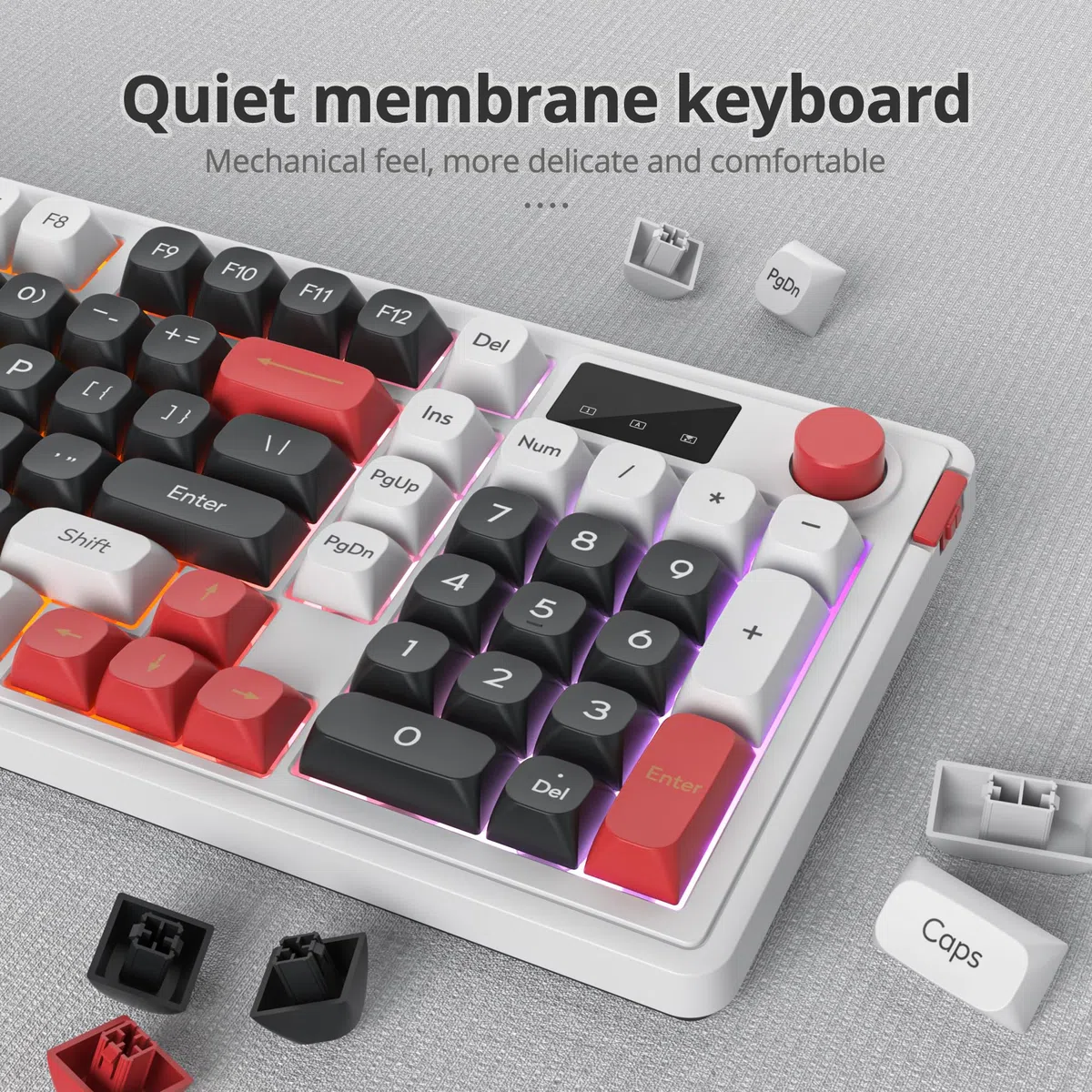 96% bezprzewodowa klawiatura do gier, cicha membrana, z mechanicznym dotykiem, klawiatura numeryczna, układ QWERTY Amerykański układ, Bluetooth/2.4G/USB RGB, kremowa, L98 czarna