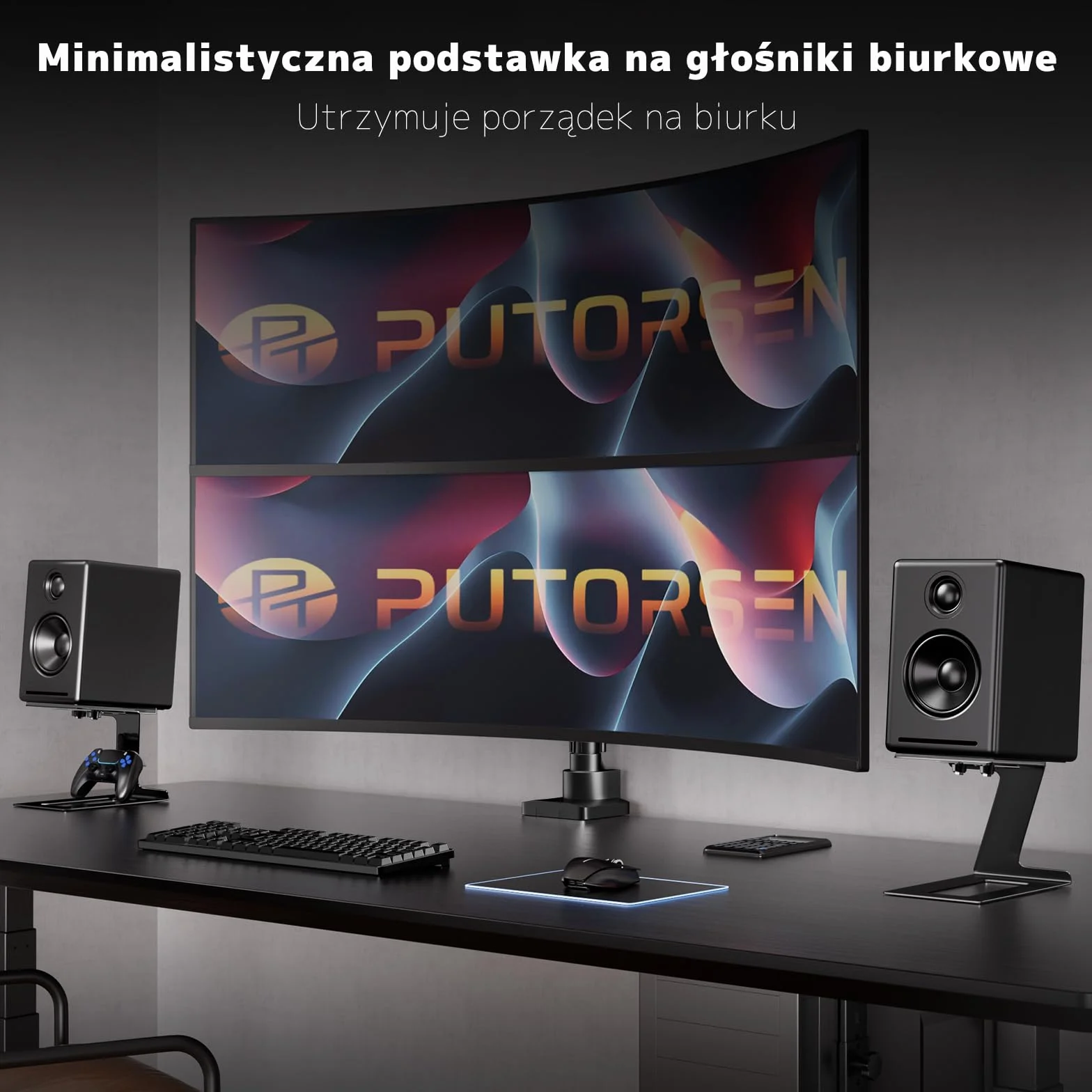Stołki pod Głośniki, Podstawki pod Głośniki na Biurko dla Większości Małych i Średnich Głośników Półkowych,Głębokość do 19.6 cm, Kąt Nachylenia 6°, Podstawki z Podkładką Absorbującą Wibracje, Czarny