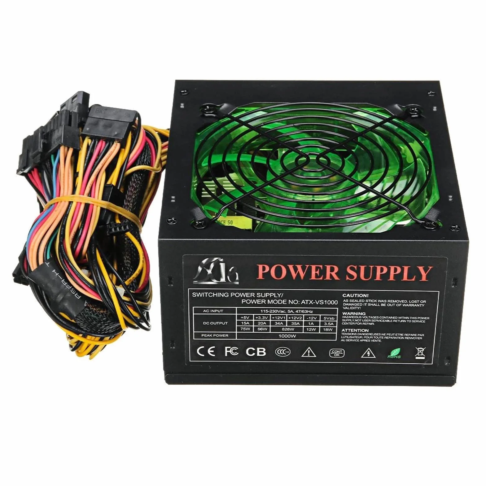 Zasilacz 1000 W 120 mm wentylator LED 24-pinowy PCI SATA ATX 12 V zasilacz komputerowy do obudowy komputera PC