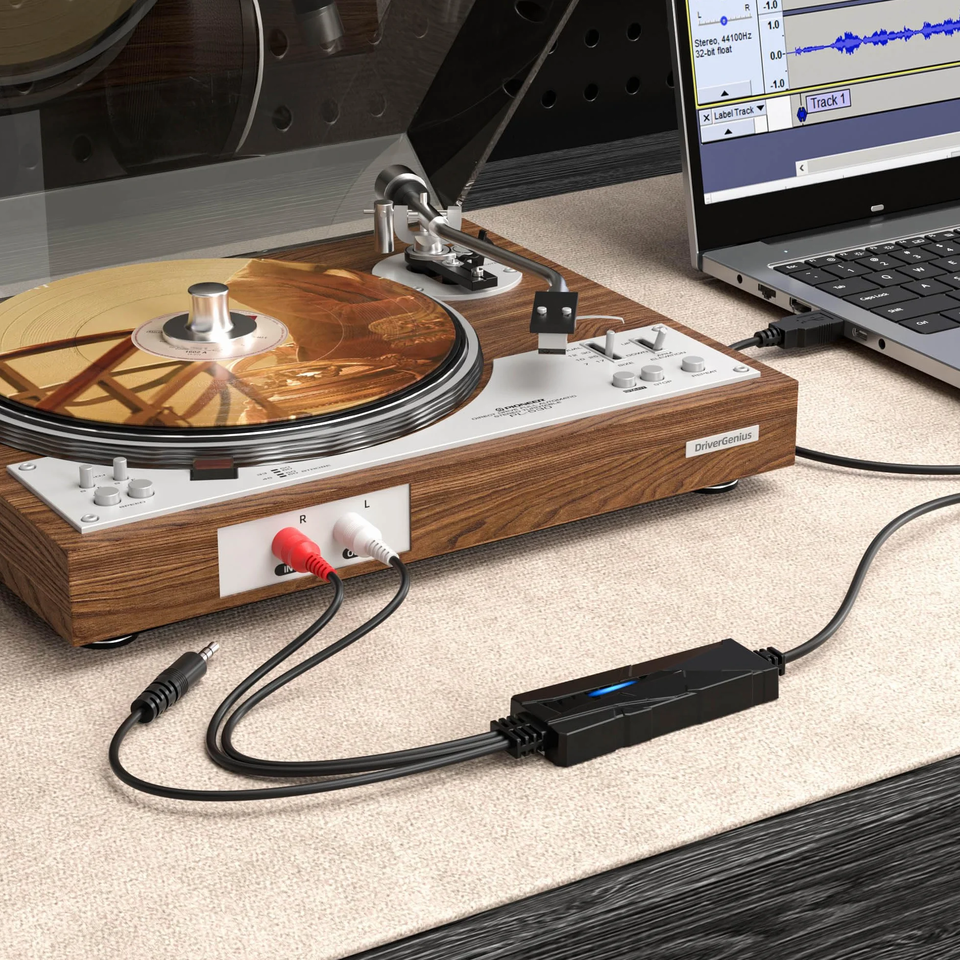 DriverGenius AudioXfer USB Audio Capture Device AV202-B for Cassette Vinyl MD via 3.5mm RCA PC Mac Linux