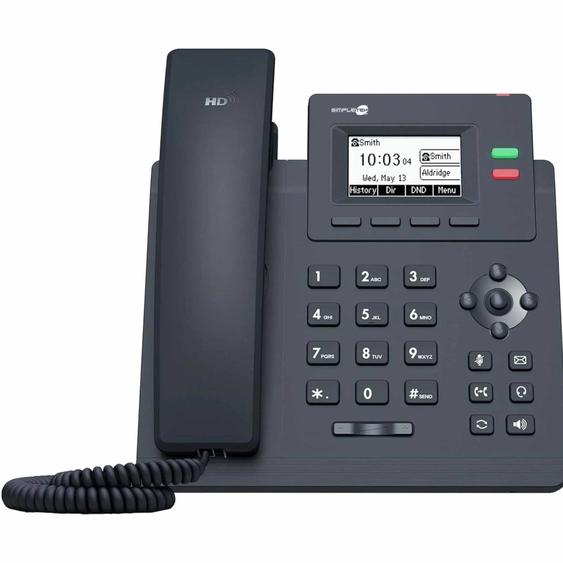 SIMPLETEK - Telefon IP VoIP, 2 konta SIP, podświetlany wyświetlacz, dźwięk HD, EHS i PoE, 2 x Ethernet 10/100 (odnowiony)