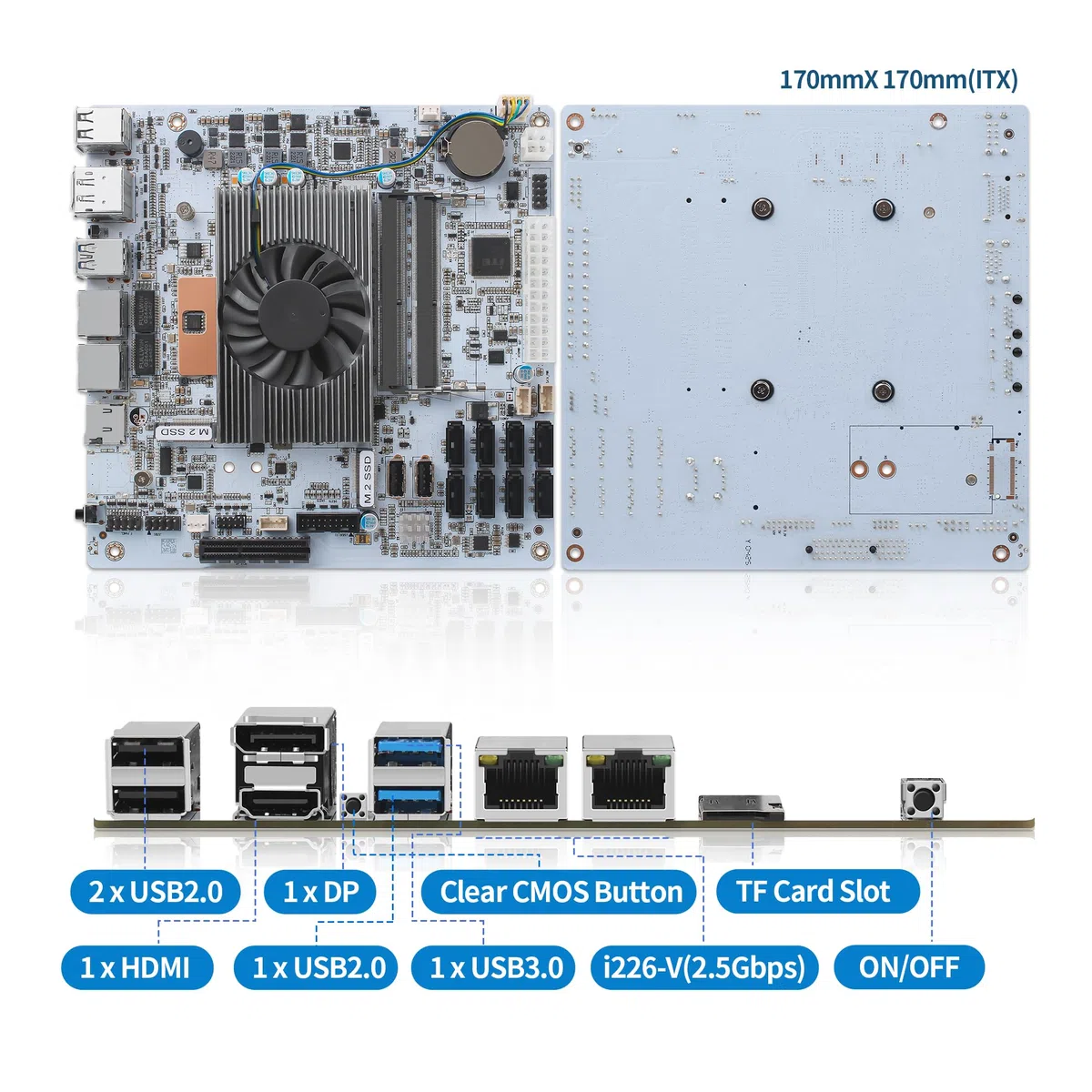 CWWK NAS płyta główna 8 Bay Core i5 8265U 4C/8T, mini ITX PC płyta główna biała M11, 2 x NVMe PCIe3.0 x2, Dual 2.5GbE i226V LAN, DDR4 NO RAM NO SSD, PCIe x4 Slot, TF, HD+DP
