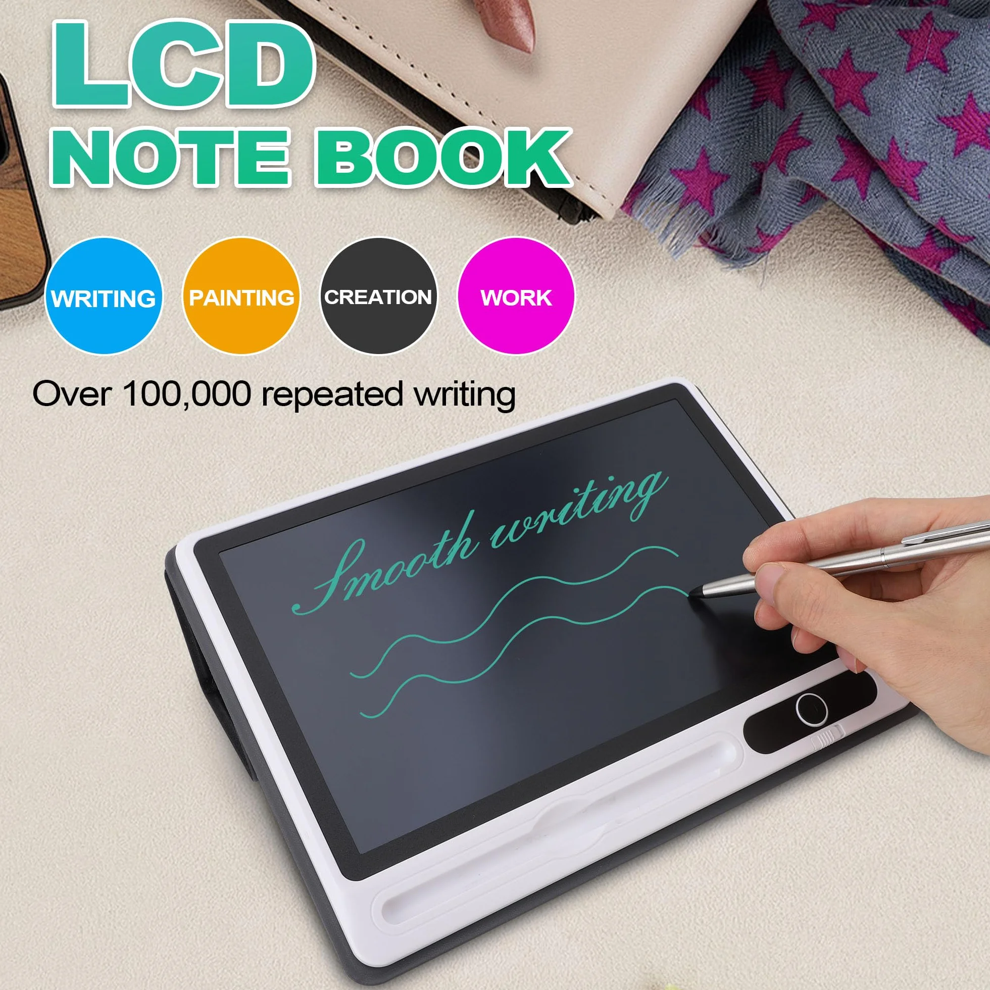 Elektroniczny notatnik LCD, podkładka do rysowania materiały biznesowe cyfrowy notatnik elektroniczny tablet notebook USB narzędzie do ręcznego malowania 23 cm (czarny (z etui ze sztucznej skóry))