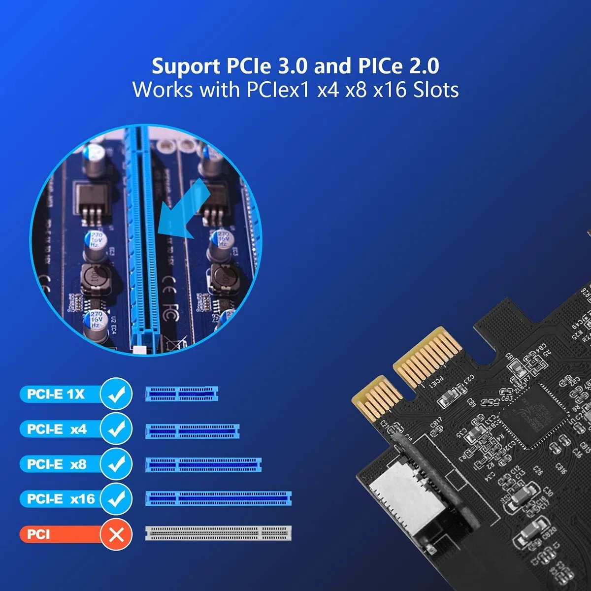 SINEFINE PCIe x1 na 19-pinowy nagłówek USB 3.0 i karta typu E (klucz A), adapter na panel przedni USB, 1 panel przedni USB A, 1 panel przedni USB C, USB 3.0 5 Gpbs dla Windows MacOS Linux