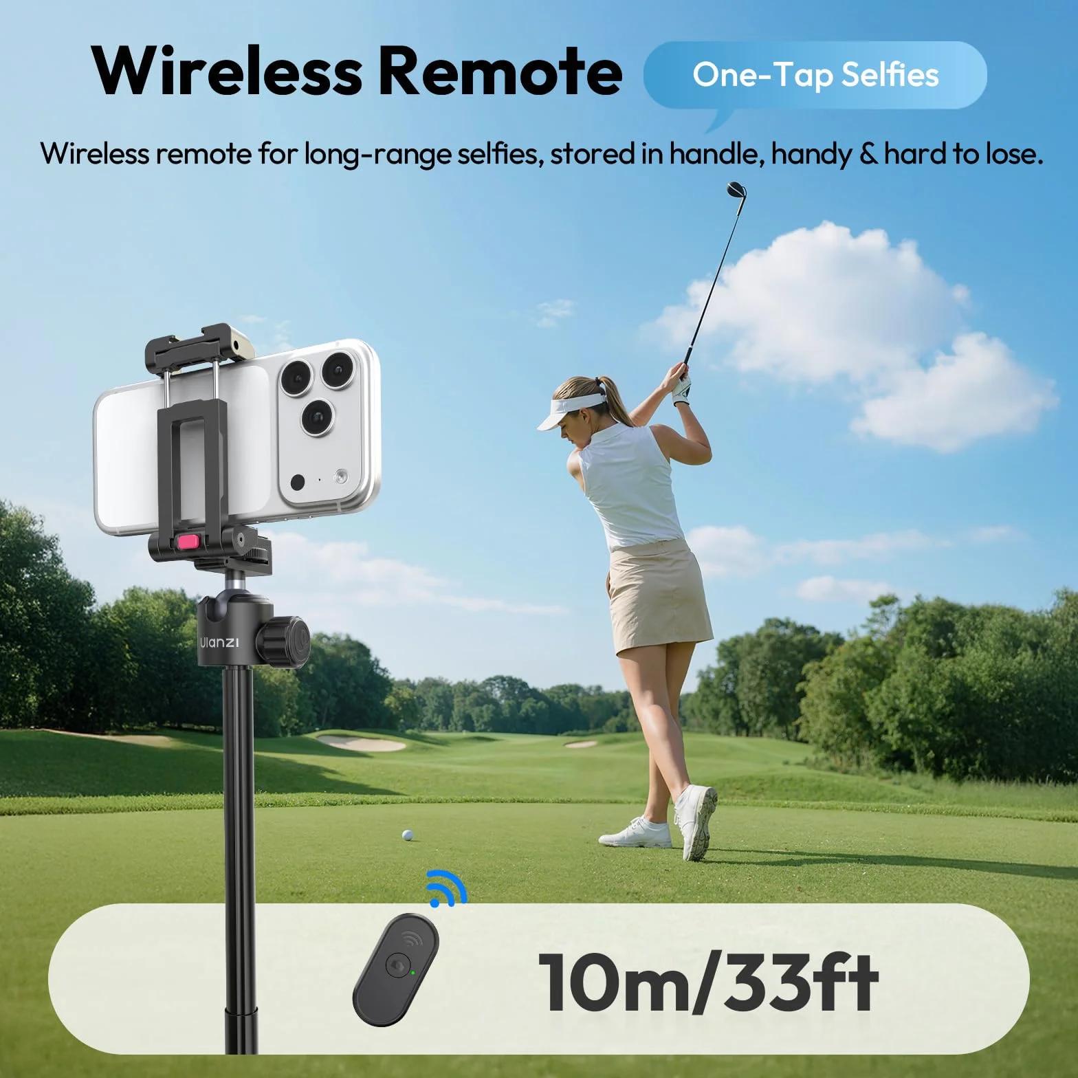 ULANZI MT-44 B [2026 ULEPSZONY] Automatycznie Otwierany Statyw Telefonu 59'', Stanie na Czterech Nogach, Kulowa 360°, Gwint 1/4", Kijek Selfie Bluetooth do lustrzanek Cyfrowych, iPhone'a, Samsunga