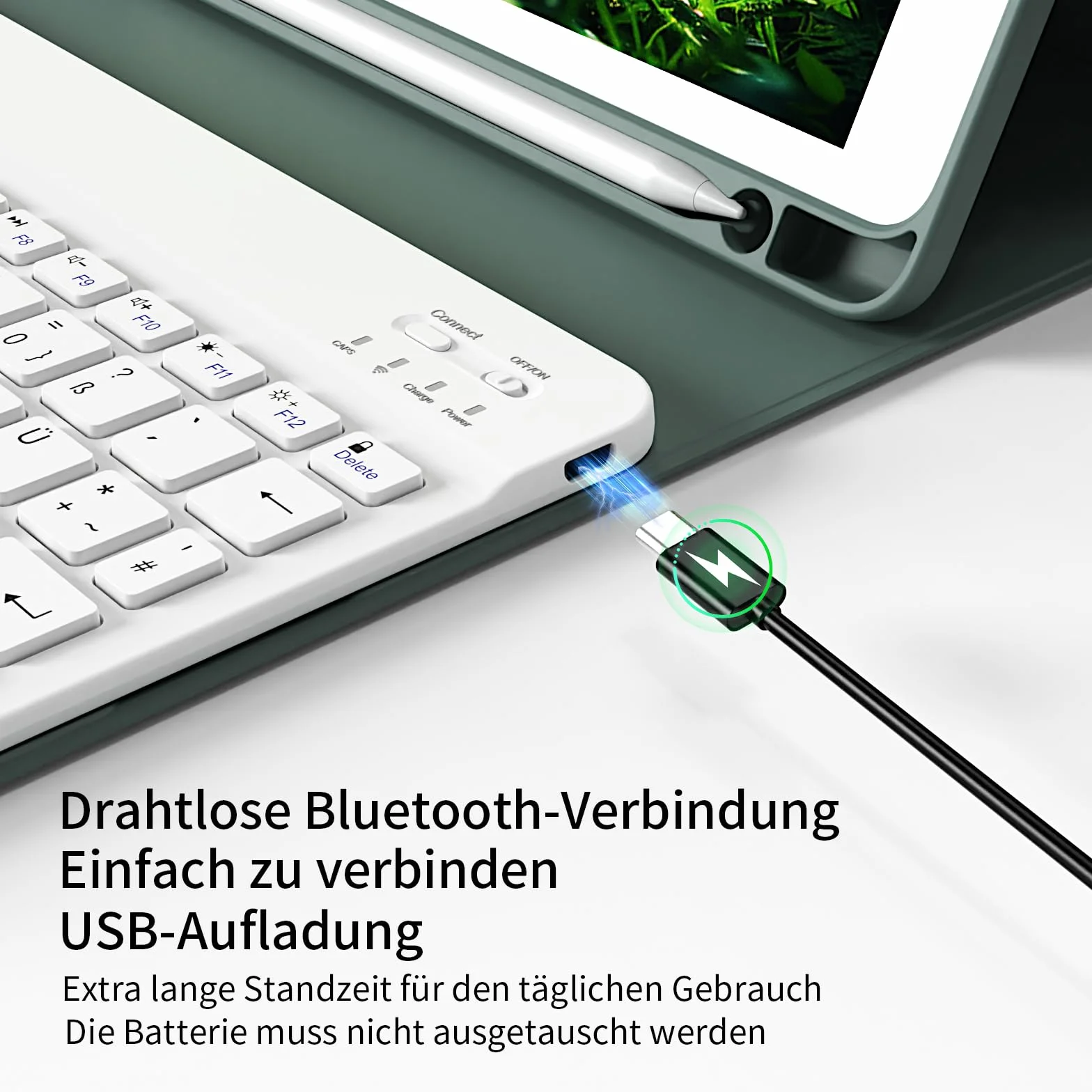 Etui z klawiaturą do iPada 9/8/7 gen (2021/2020/2019) 10,2 cala, TPU, QWERTZ, Bluetooth, zielony