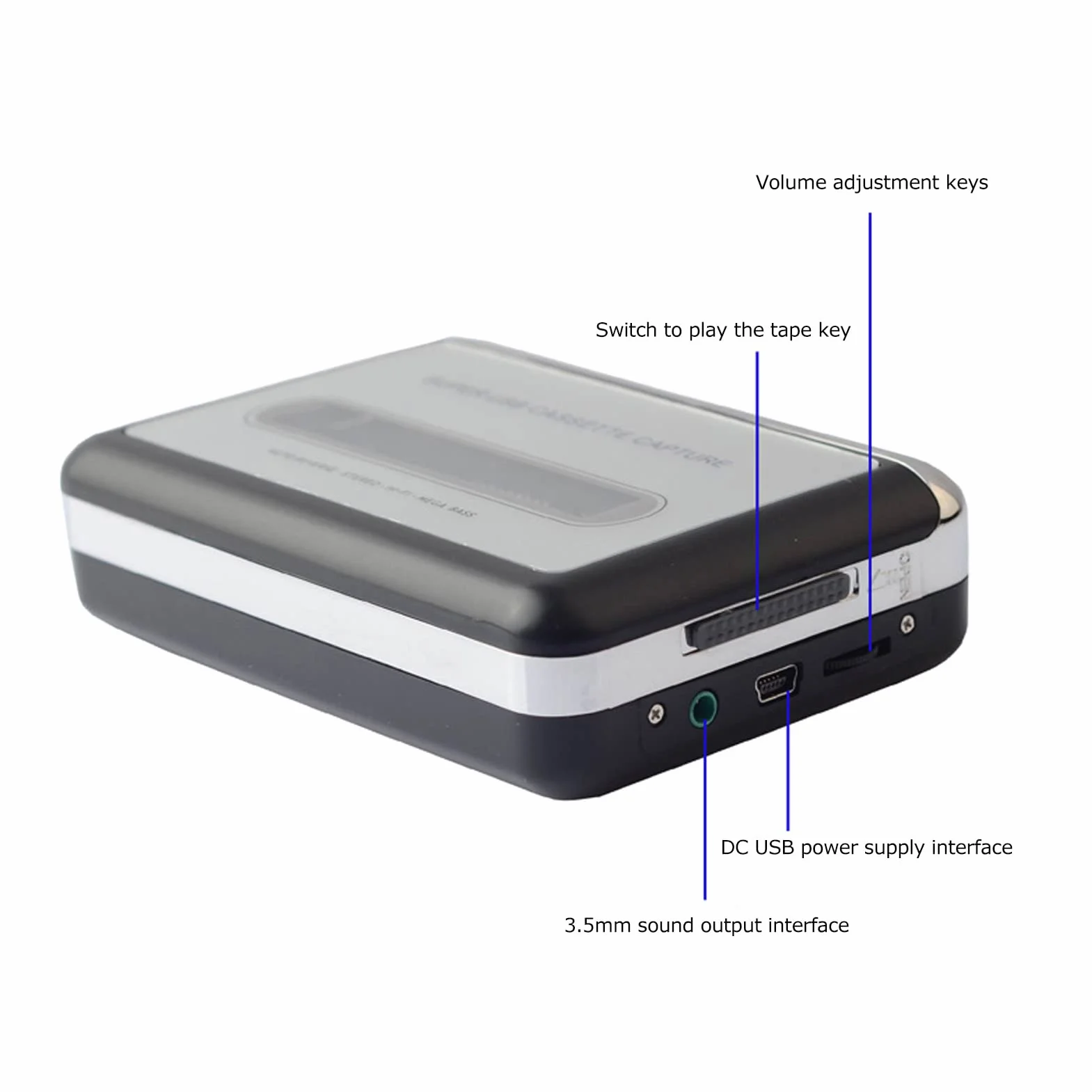 Przenośny Odtwarzacz Kasetowy, Przenośny Odtwarzacz Kasetowy USB, Muzyka MP3 Audio, Kompatybilny z Laptopem