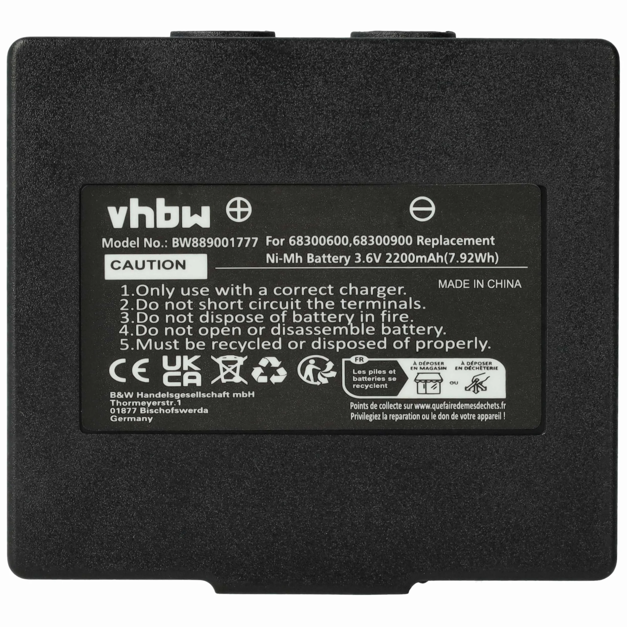 vhbw 5 x akumulator zamienny do Hetronic 900, 68300900, 68300600, HE900 do przemysłowego pilota zdalnego sterowania radiowego (2200 mAh, 3,6 V, NiMH) - czarny