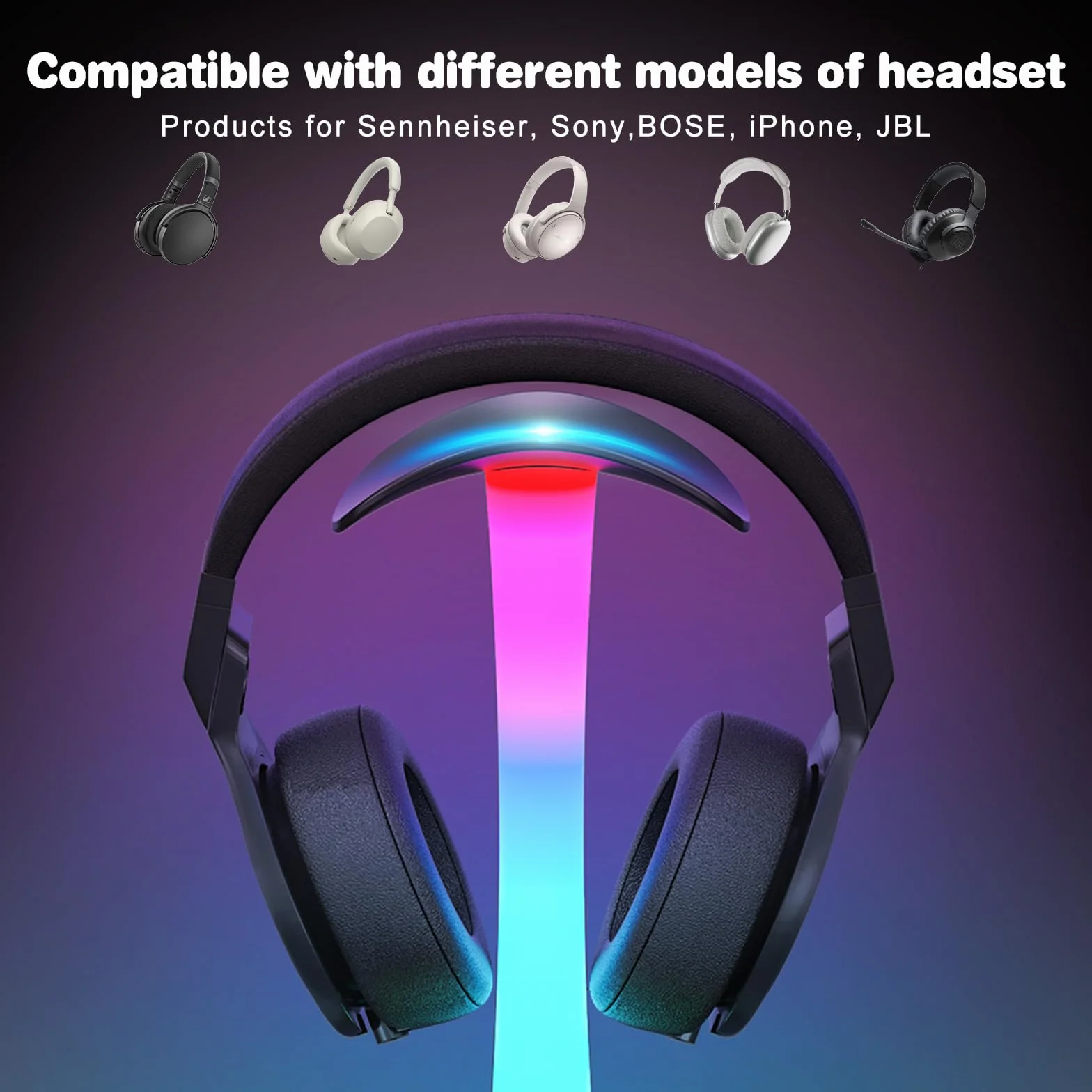 Stojak 3 w 1 RGB Uchwyt na Słuchawki Gamingowe z Ładowarką 15 W i 9 Trybami Świecenia