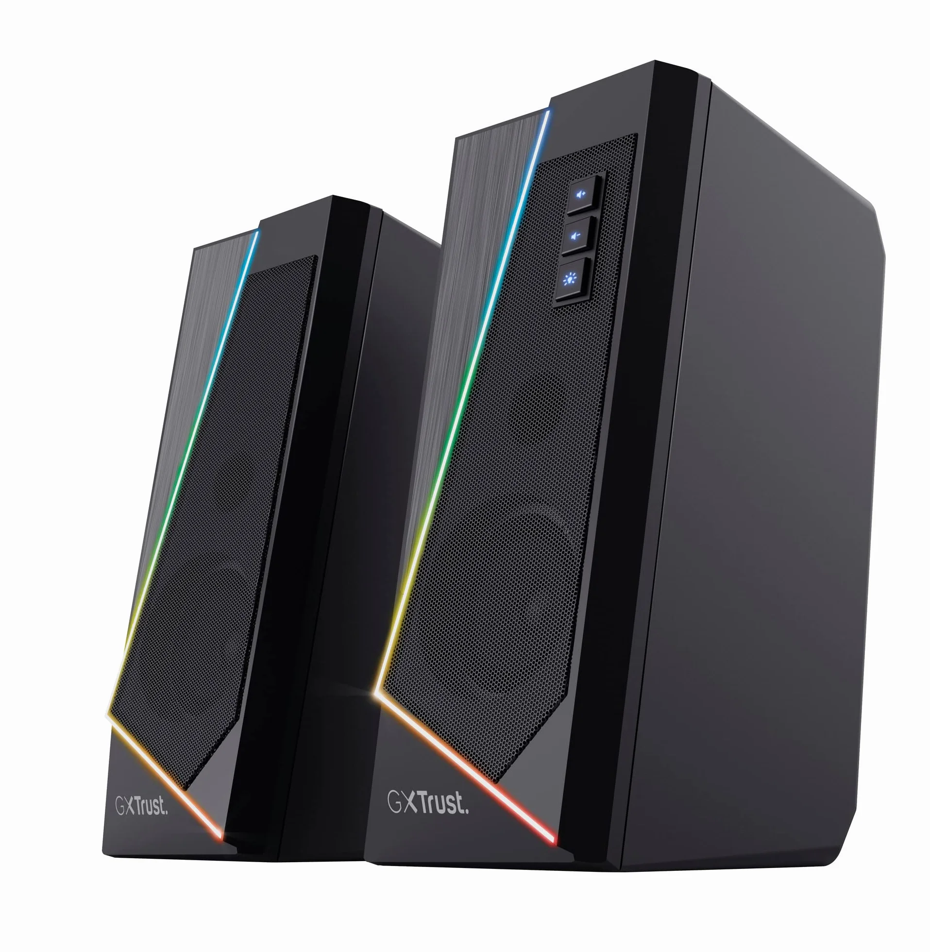 Trust Gaming GXT 609 Zoxa 2.0 głośniki PC stereo, moc szczytowa 12 W, zestaw podświetlanych głośników RGB, system dźwiękowy zasilany przez USB, 3,5 mm Aux, regulacja głośności, do PC i laptopa, czarny