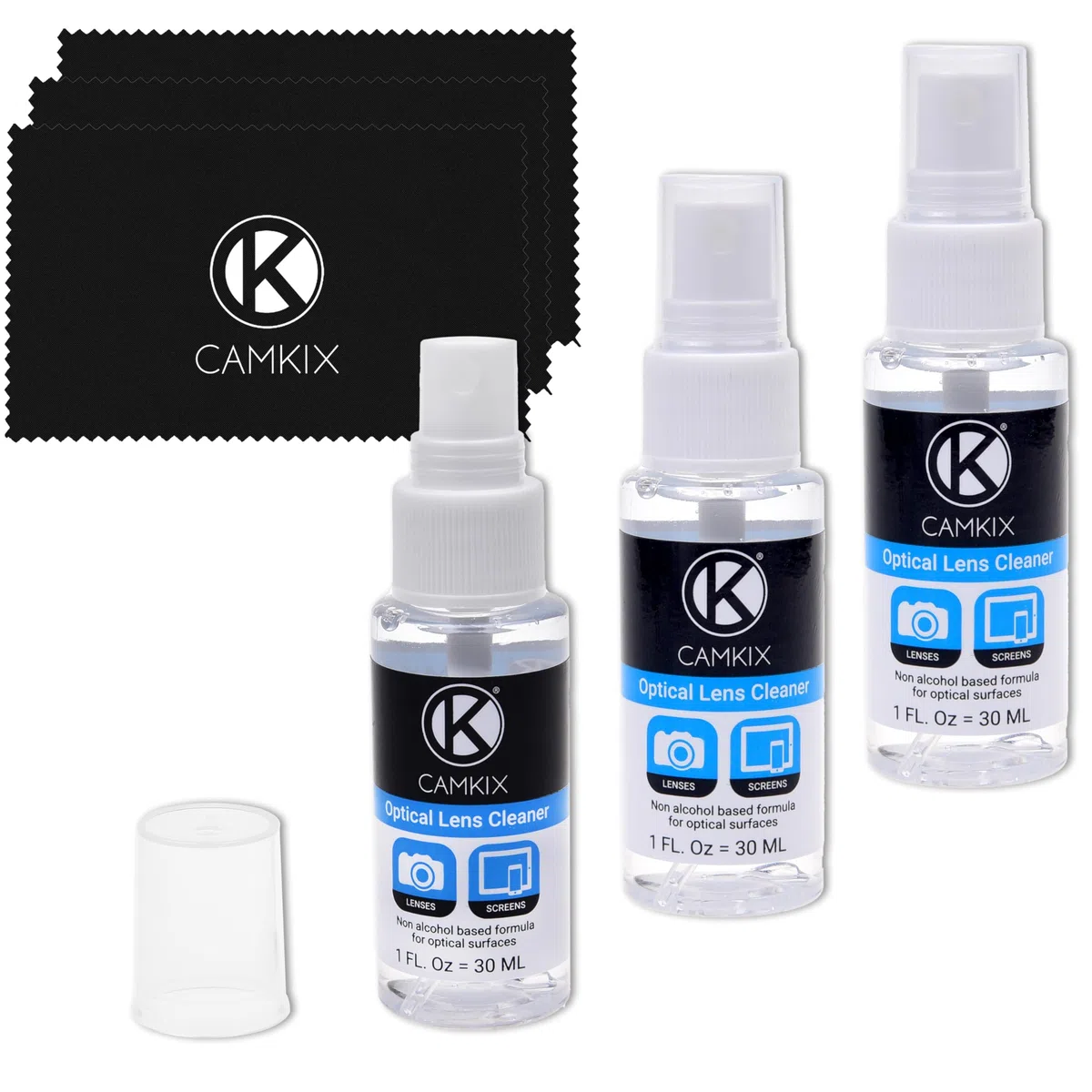 Camkix zestaw do czyszczenia obiektywu i ekranu – spray do czyszczenia, ściereczka z mikrofibry – idealny do czyszczenia obiektywu lustrzanki cyfrowej