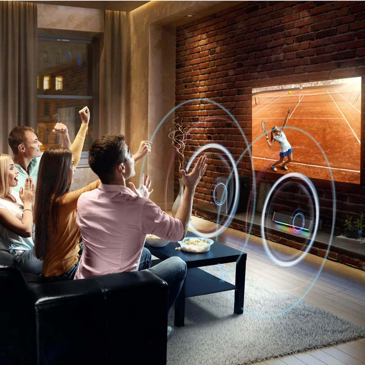 Smalody Głośniki telewizyjne, głośnik kina domowego bezprzewodowy dźwięk soundbar głośnik TV + subwoofer basowy, włączony przez Bluetooth/optyczne/AUX/wejścia koncentryczne/pilot zdalnego sterowania