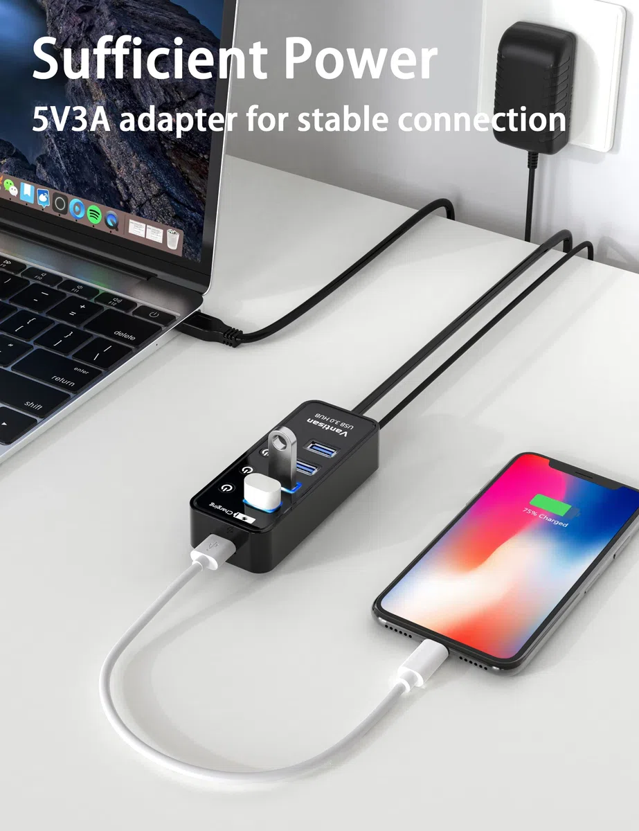 vantisan 4 porty USB 3.0 Hub zasilany z zasilaczem 5 V/3 A