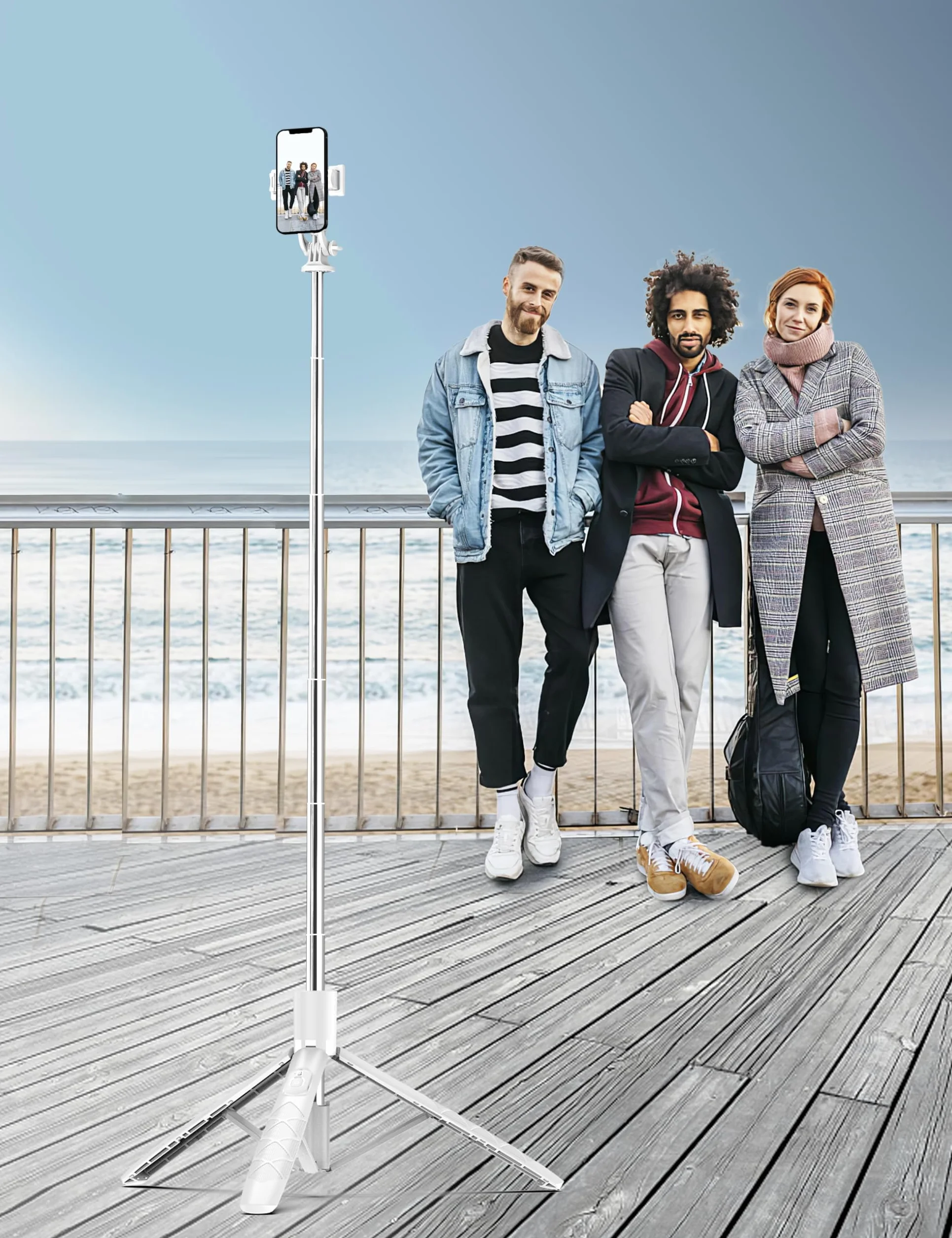 Statyw selfie stick 180 cm, rozszerzalny statyw do telefonu komórkowego All-in-1 z bezprzewodowym pilotem zdalnego sterowania, uchwyt na telefon komórkowy kompatybilny z Gopro, iPhone, Samsung