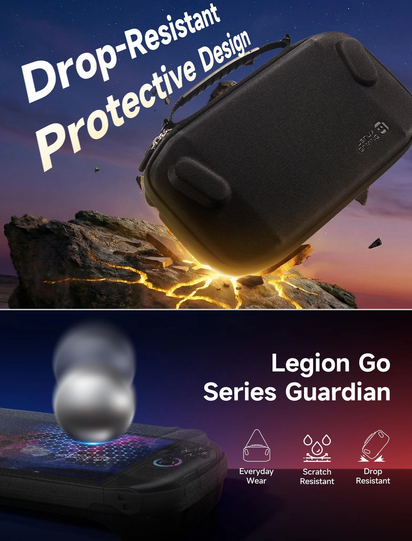 JSAUX Smukłe etui podróżne do Lenovo Legion Go / Go S / Go 2, kompaktowe, twarde etui do konsoli, miejsce na 8 kart MicroSD i 5 czytników kart, w zestawie pasek na ramię, kolor czarny