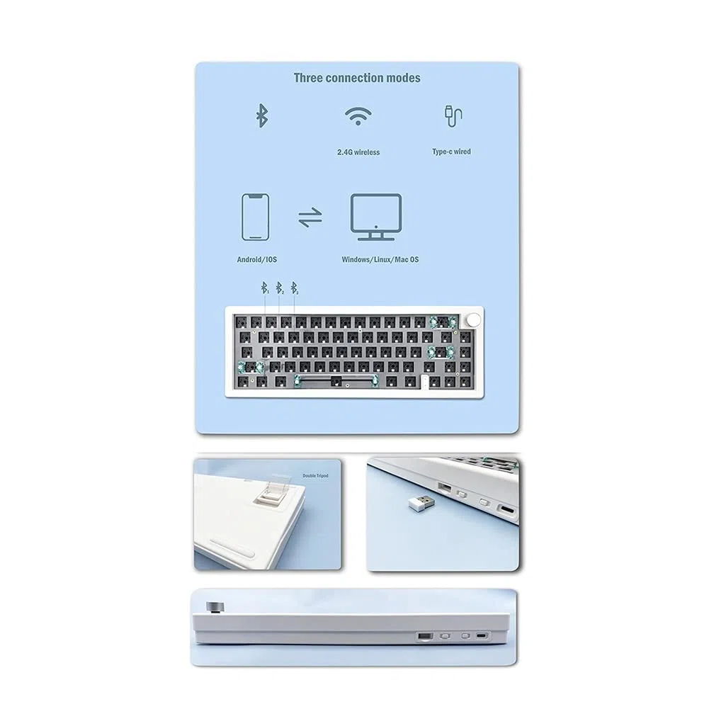GMK67 Hot Swappable RGB Backlight Zestaw klawiatury mechanicznej Bluetooth 2.4G Bezprzewodowa 3 tryby Dostosowana klawiatura DIY Biała