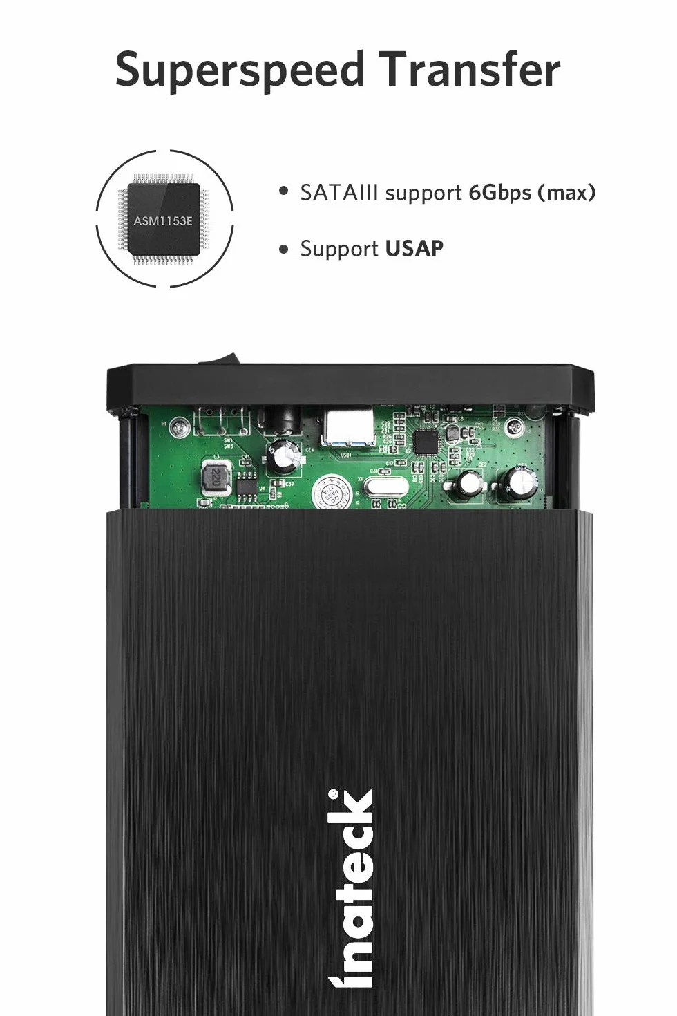 Inateck Obudowa dysku twardego 3,5", obudowa dysku twardego 2,5/3,5" SATA I/II/III, USB 3.0 z UASP, 12 V, 3 A, czarny, FE3001
