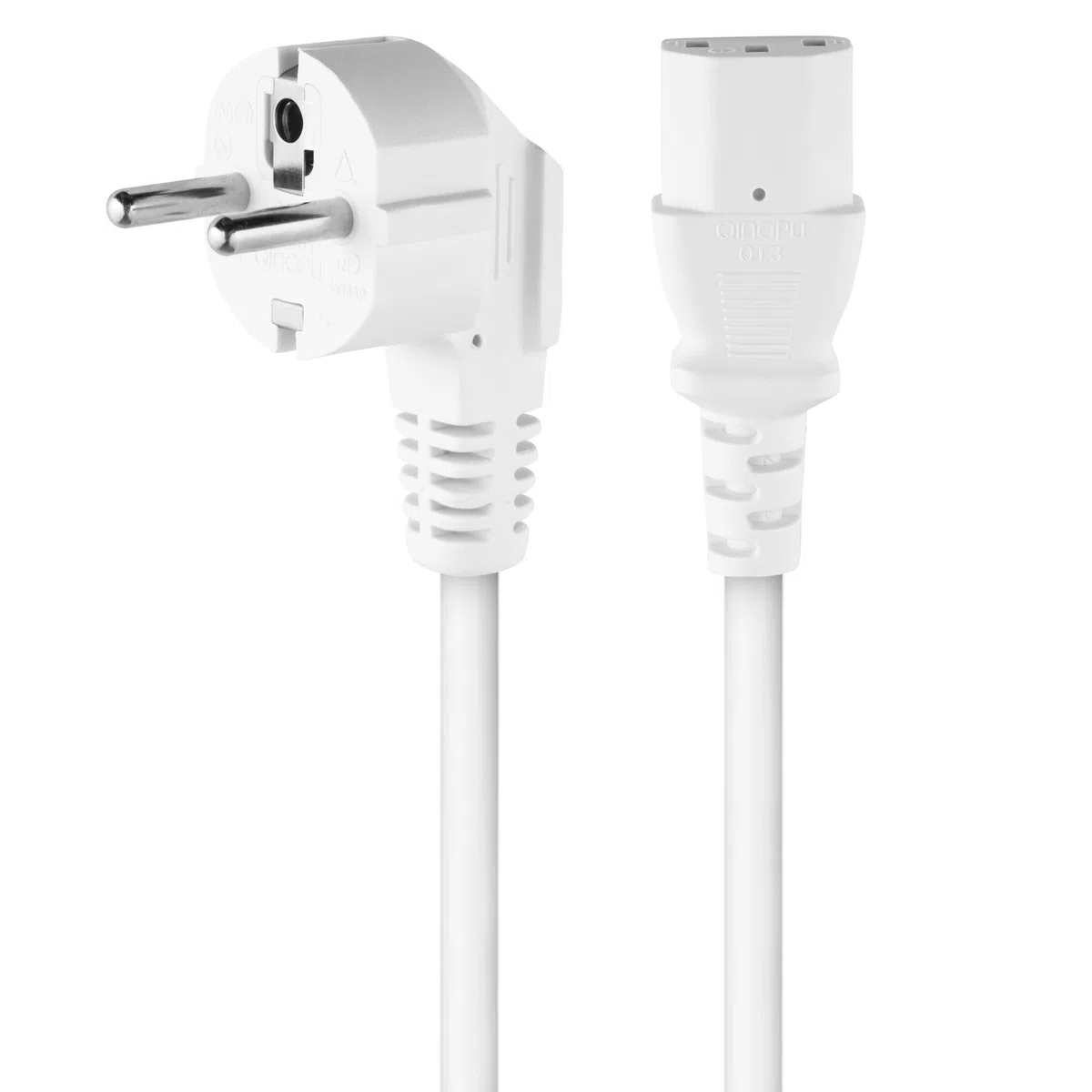 PremiumCord Kabel Zasilający 230V 5m, Kabel Zasilający ze Stykiem Uziemiającym pod Kątem do Gniazda C13, IEC 320, Kabel Zasilający PC 3-pin, 5m, Biały