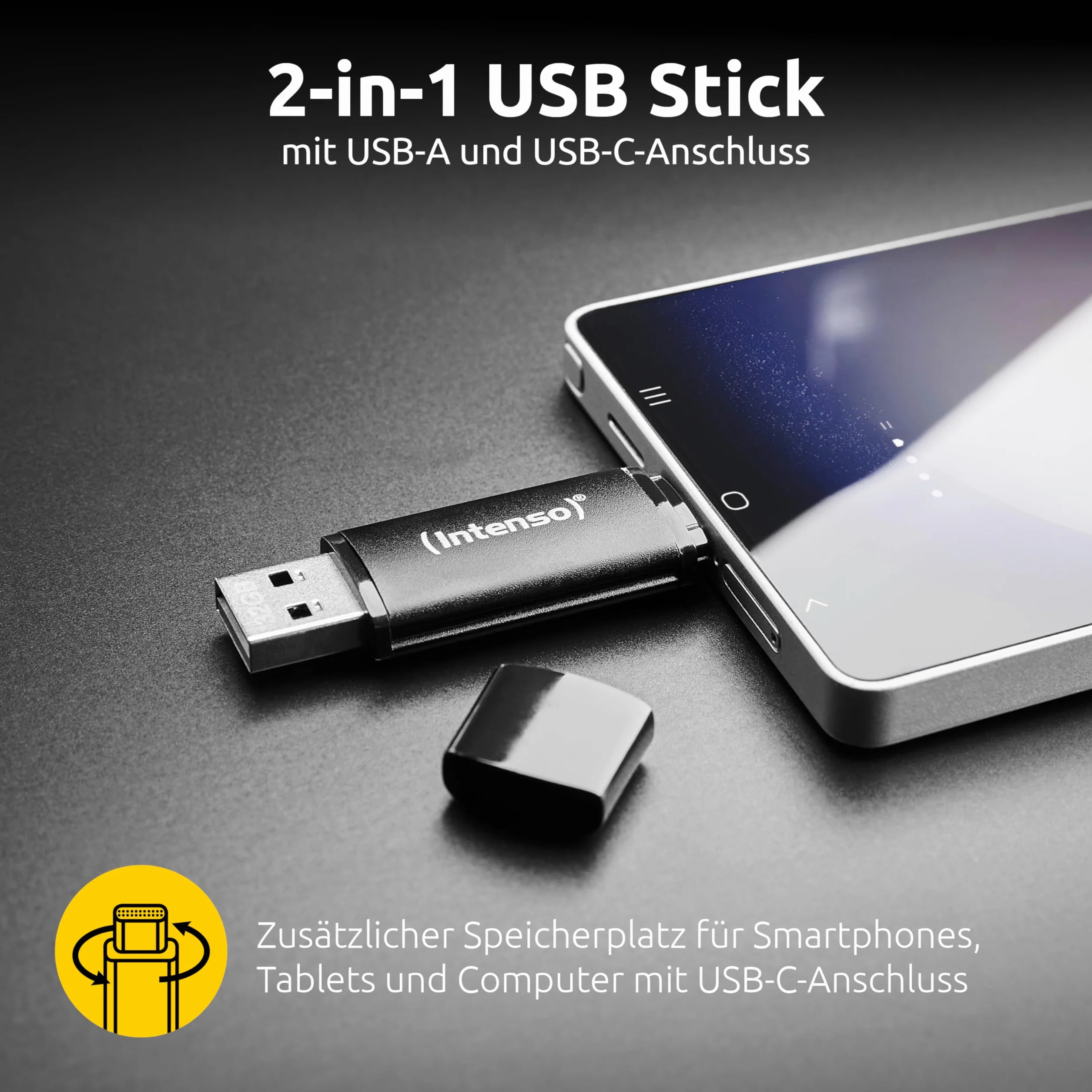Intenso Flex Line pamięć USB, 128 GB – Dual USB 3.2 Gen 1 x 1 z USB-C i USB-A do smartfonów, tabletów, laptopów i PC, 70 MB/s, czarna