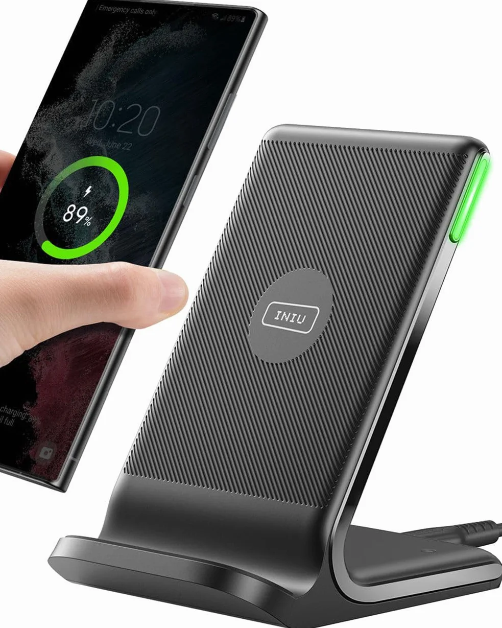 INIU Bezprzewodowa Ładowarka, 15W Ładowanie Stacja Ładująca, Stojak do Ładowarki Bezprzewodowej LED Adaptacyjny, Ładująca Podstawka dla iPhone 17 16 15 14 13 12 Pro Max Samsung S24 S23 etc