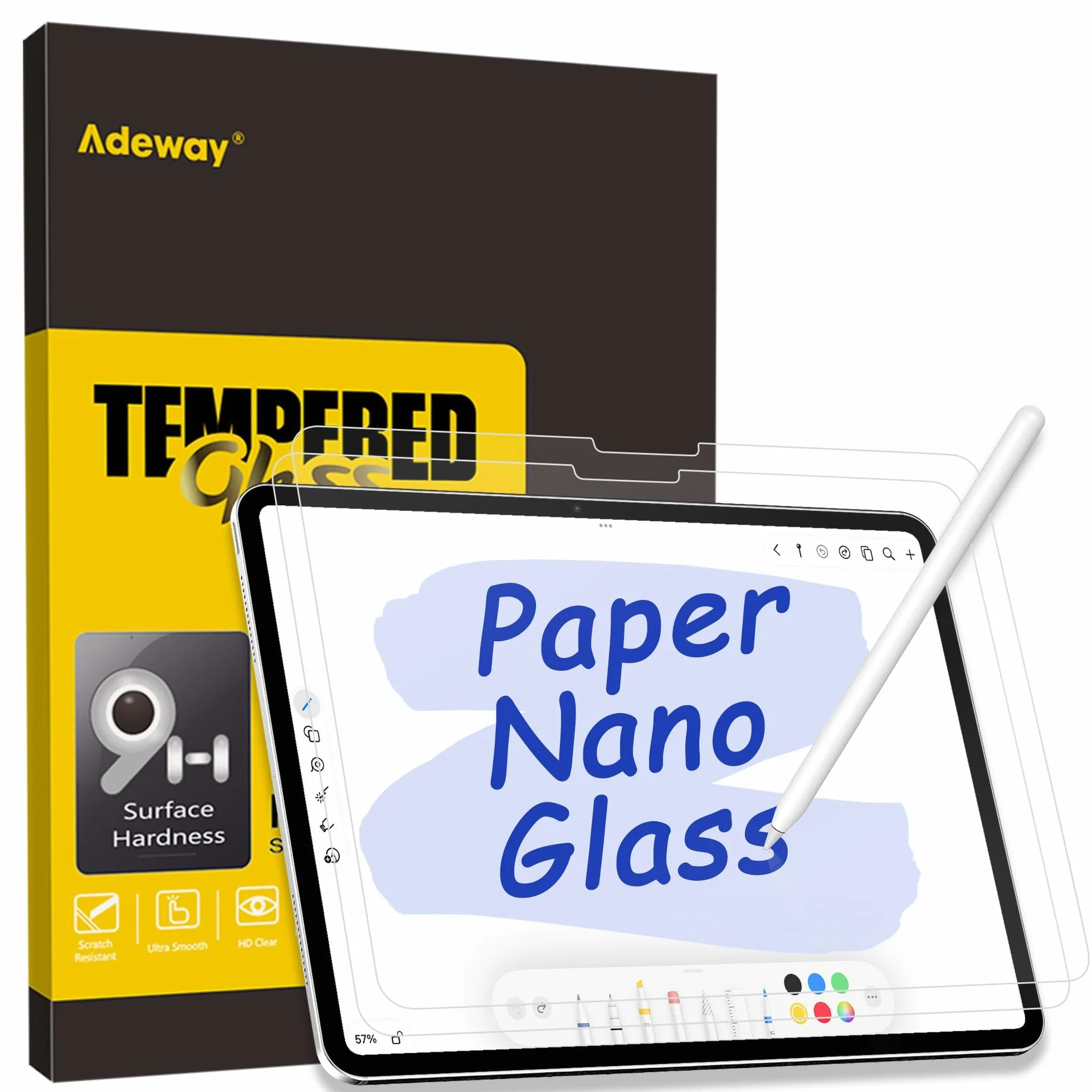 Adeway Ochraniacz ekranu do iPad Air 11 cali (2025 M3 & 2024 M2) - Matowe hartowane szkło do pisania i rysowania, odczucie tekstury papieru, antyrefleksyjne, łatwa instalacja, 2 sztuki w zestawie
