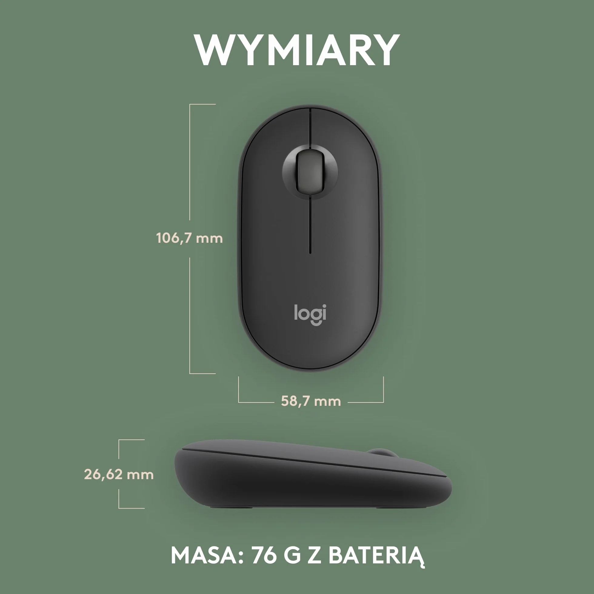 Logitech Pebble 2 M350s Bezprzewodowa Mysz Bluetooth Smukła Lekka Grafit