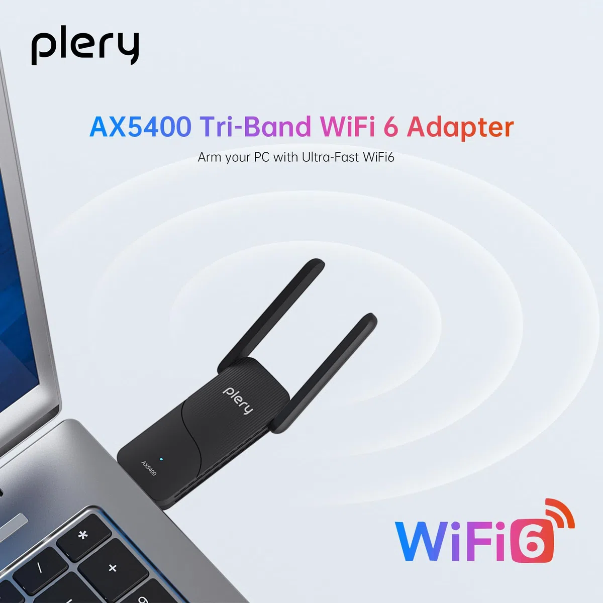 AX5400 adapter USB WiFi 6E do komputera stacjonarnego - trójpasmowy 6 GHz/5 GHz/2,4 GHz dla ultraszybkich prędkości, bezprzewodowy klucz sieciowy USB 3.0 dalekiego zasięgu z podwójnymi antenami o
