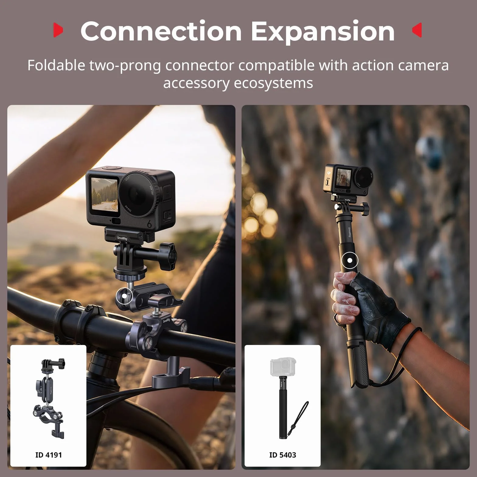 SMALLRIG Magnetyczny uchwyt adaptera z podwójnym mocowaniem do DJI Osmo Action 6/Osmo Nano, dwukierunkowy magnetyczny uchwyt szybkozłączki składany z 2-bolcowym mocowaniem - 5890