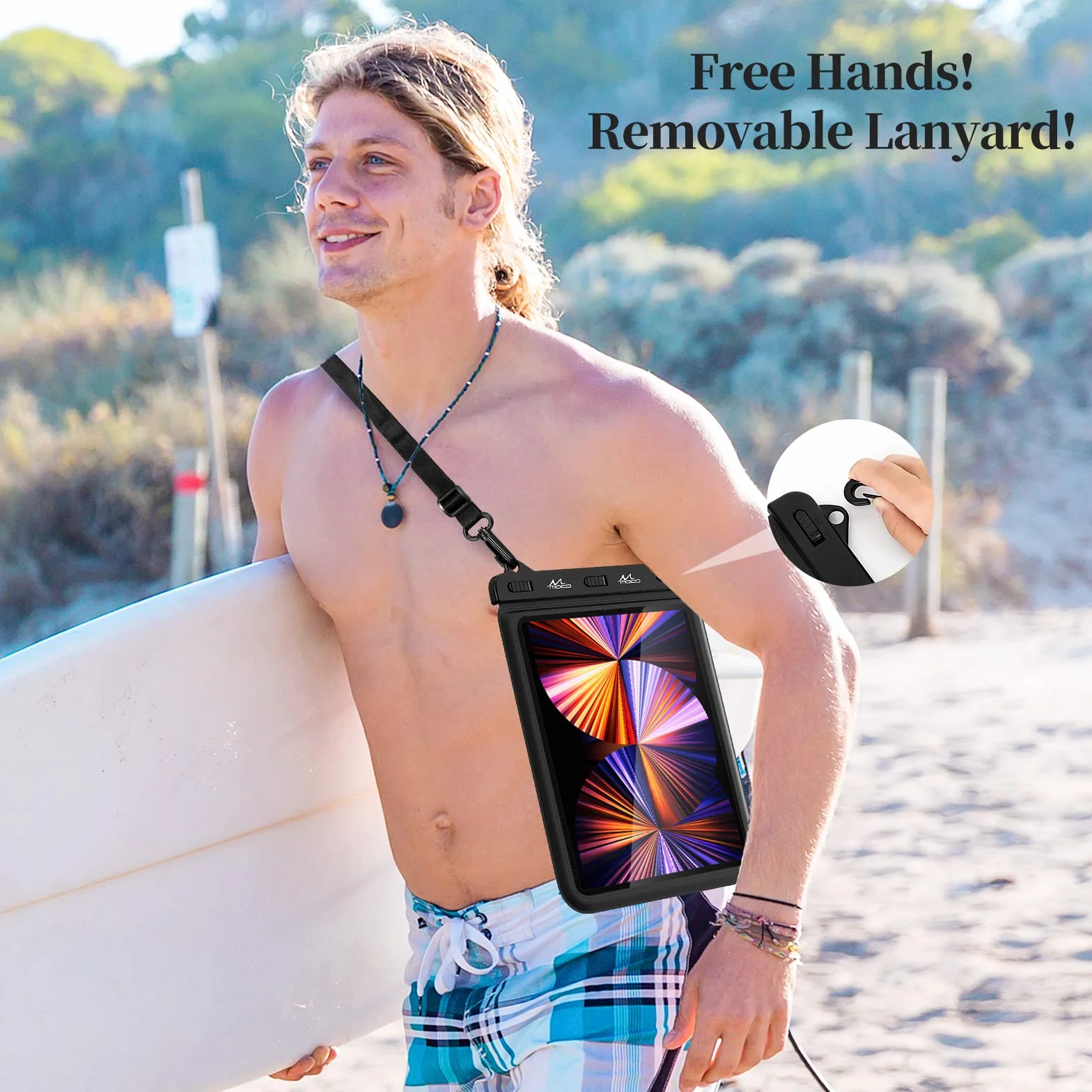MoKo Waterproof Tablet Pouch Holder Dry Bag for Bathroom and Kitchen - Stand Case Compatible with iPad 9, Air 5, Pro 11, 10.2, Galaxy Tab S6/S7, A 10.1, S 10.5, Fire HD 10