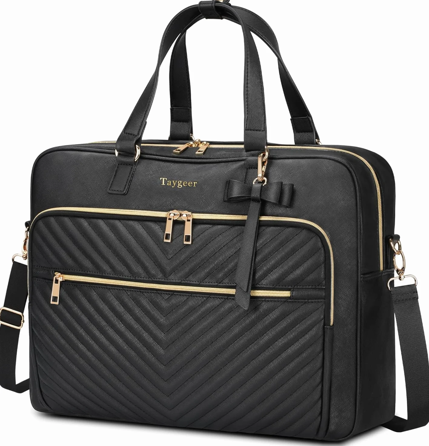 Taygeer Torba Na Laptopa Dla Kobiet 17 Cali, Torba Na Laptopa, Wodoodporna Skórzana Torba Na Ramię, Duża Pikowana Torba Typu Cabrio Do Biura, Pracy, Szkoły, Czarna